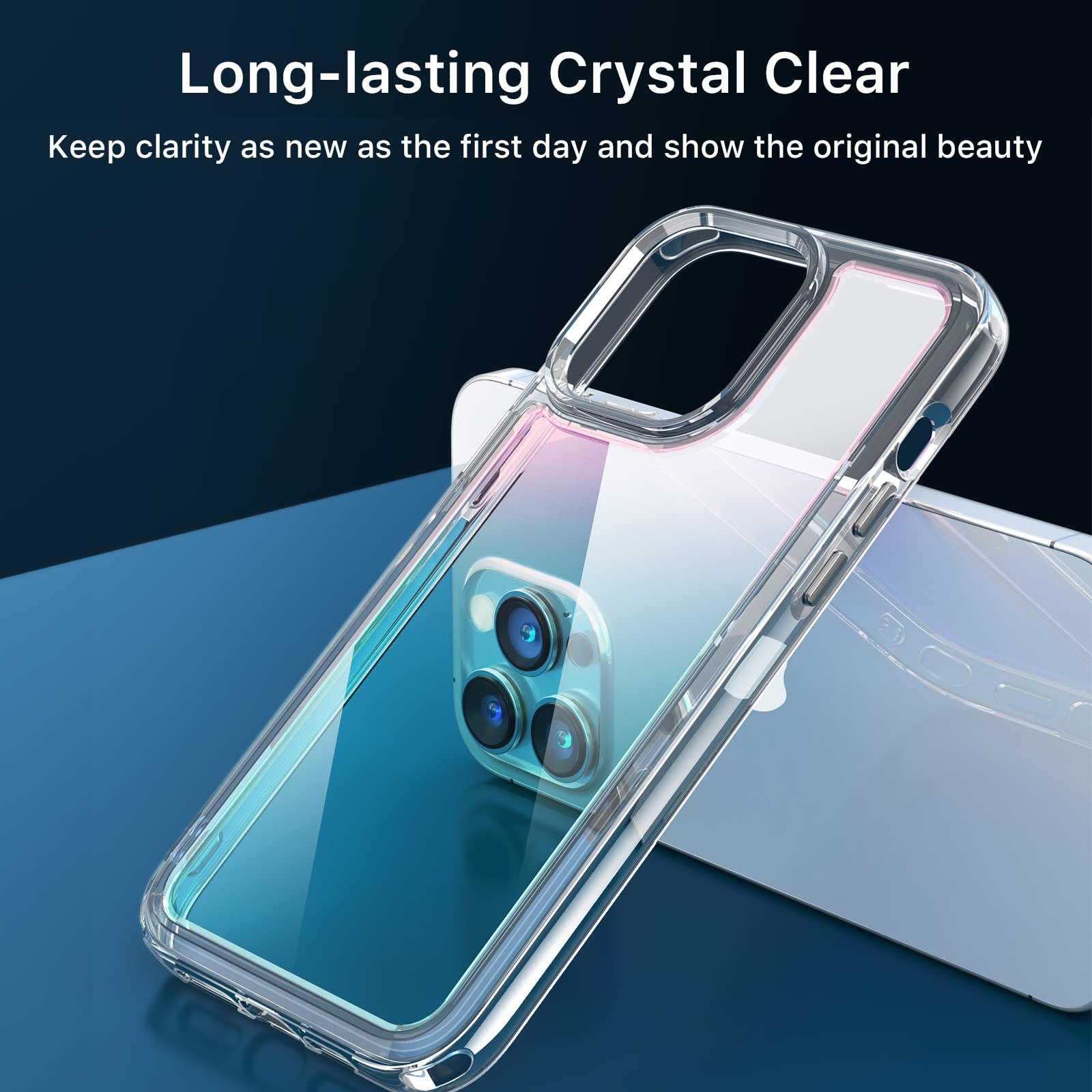 M MYBAT PRO Clear Bicolor iPhone 14 Pro Max (6.7 inch) Slim Shockproof TPU Phone Case Pink to Sky Blue Gradient
