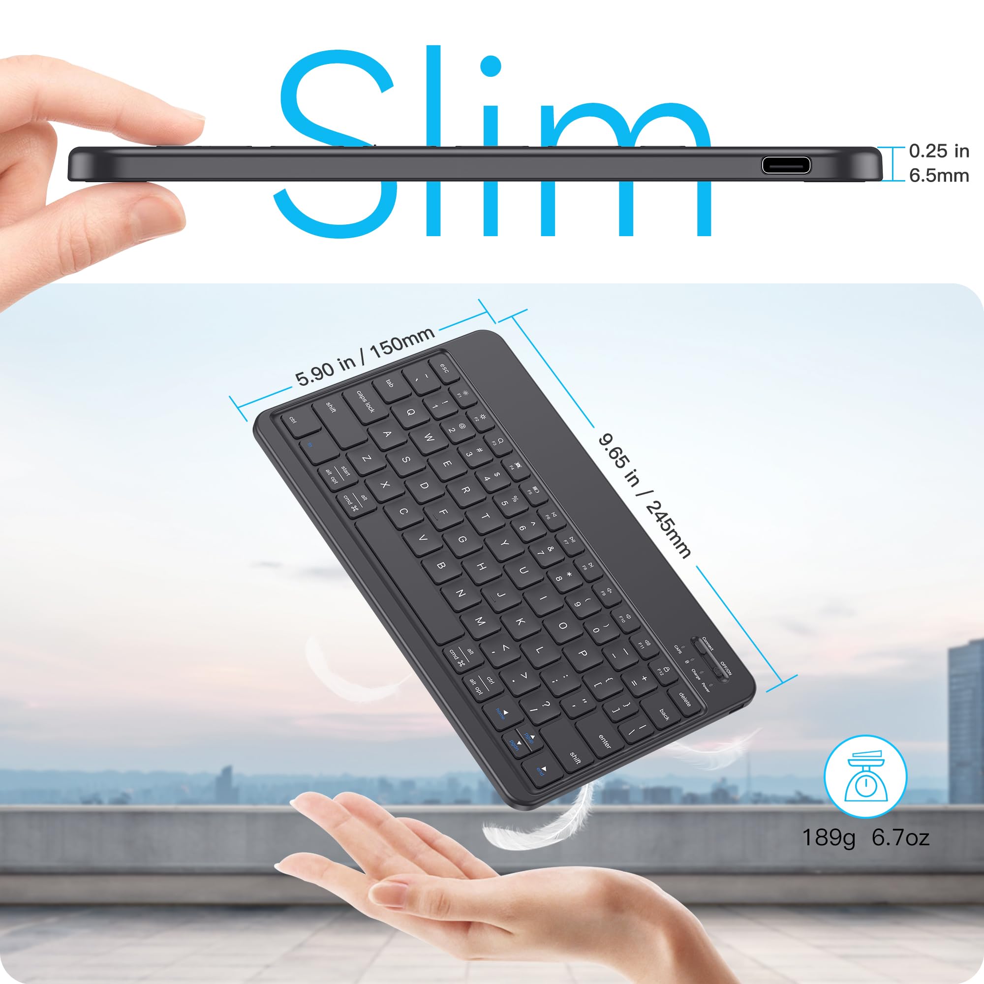 Emetok Portable Bluetooth Keyboard With Larger Keycaps, Upgraded Rechargeable Ble Keyboard For Ipad 10.2 Inch, Speedier Response