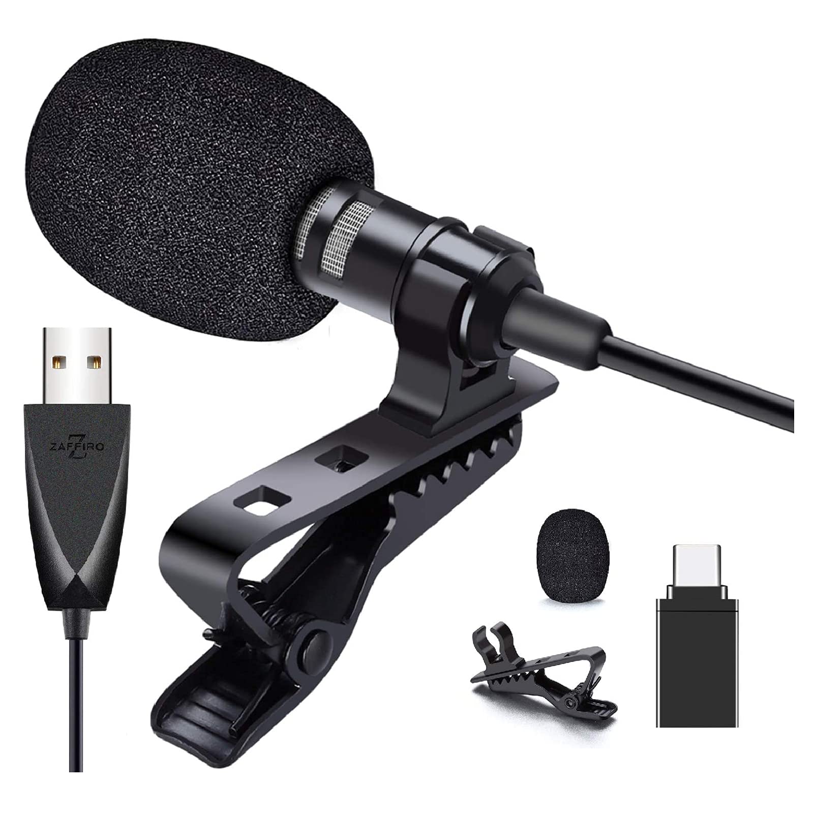 Zaffiro Usb Lavalier Microphone, Clip On Usb Computer Microphone Plug & Play Omnidirectional Mic For Pc, Laptop, Mac, Ps4. Smart