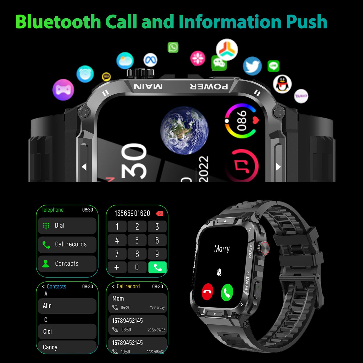 Military Smart Watch For Men With Call Function,Fitness Smartwatch For Android Phones And Iphone,Waterproof Fitness Tracker With