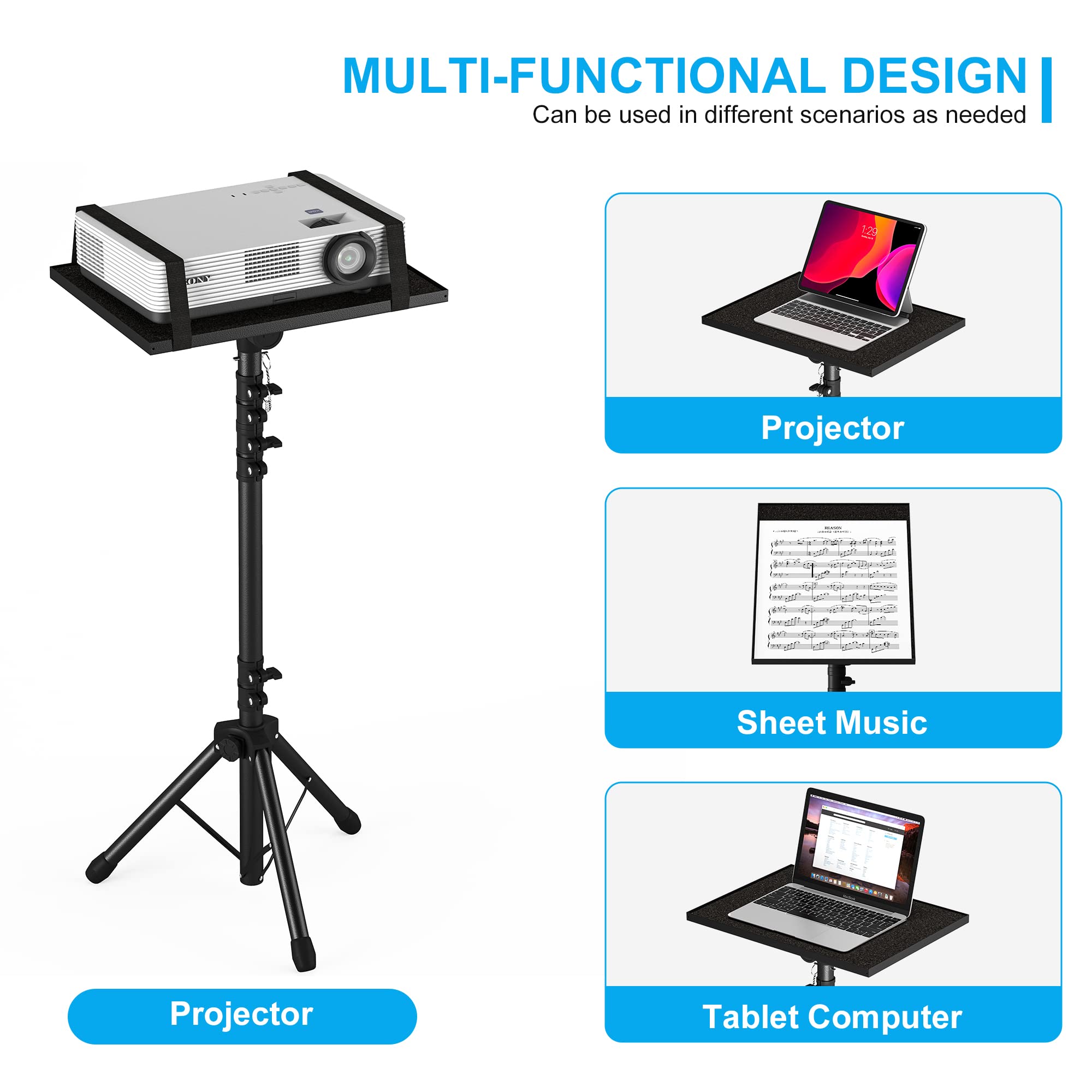 Projector Stand Tripod, Decosis Laptop Tripod Stand Adjustable Height From 23.5 To 63.5 Inches With Gooseneck Phone Holder, Lapt