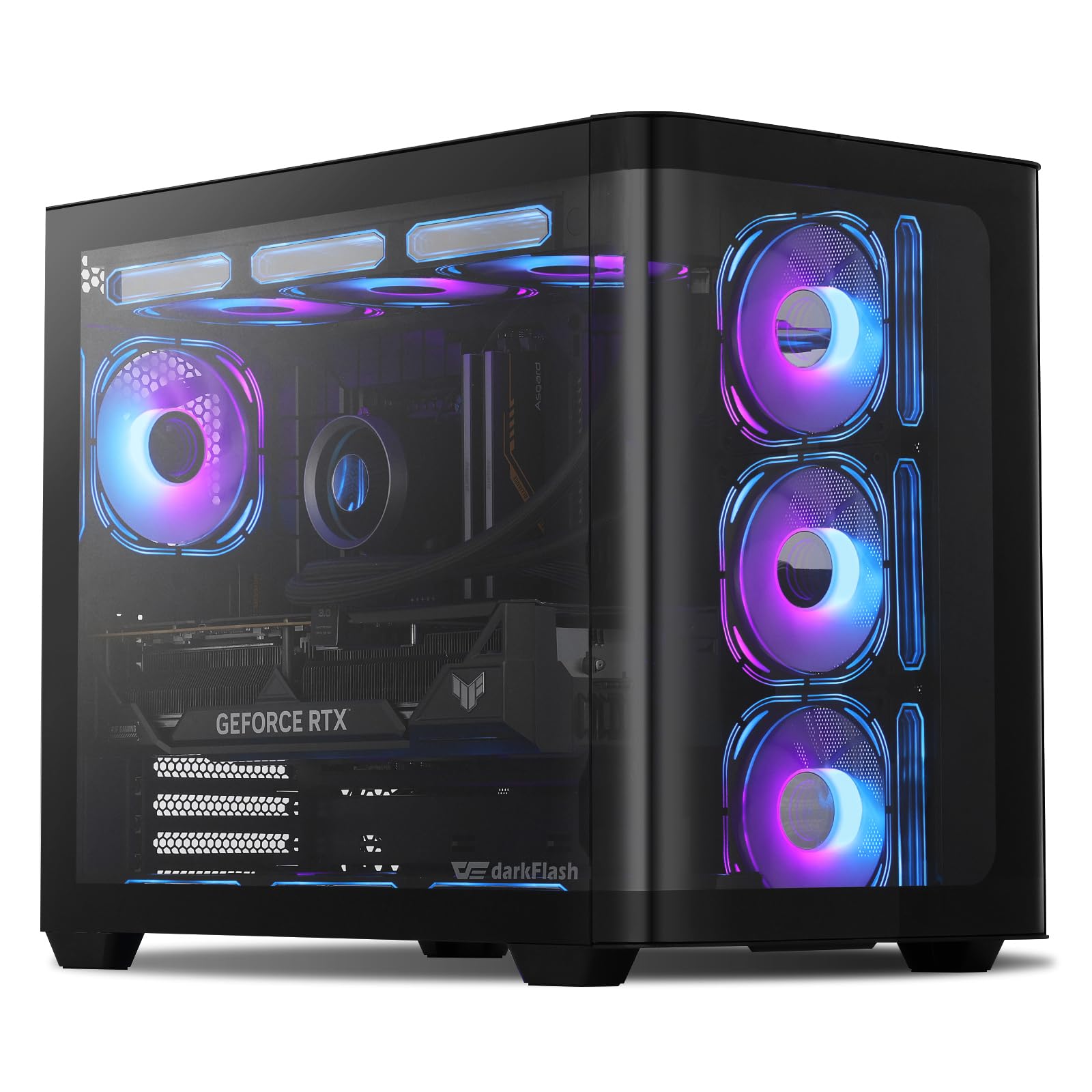Darkflash Atx Mid Tower Gaming Pc Case, Back Plug In Btf Motherboard, With 4 Argb Fans Computer Case, Full View Curve Glass Dual