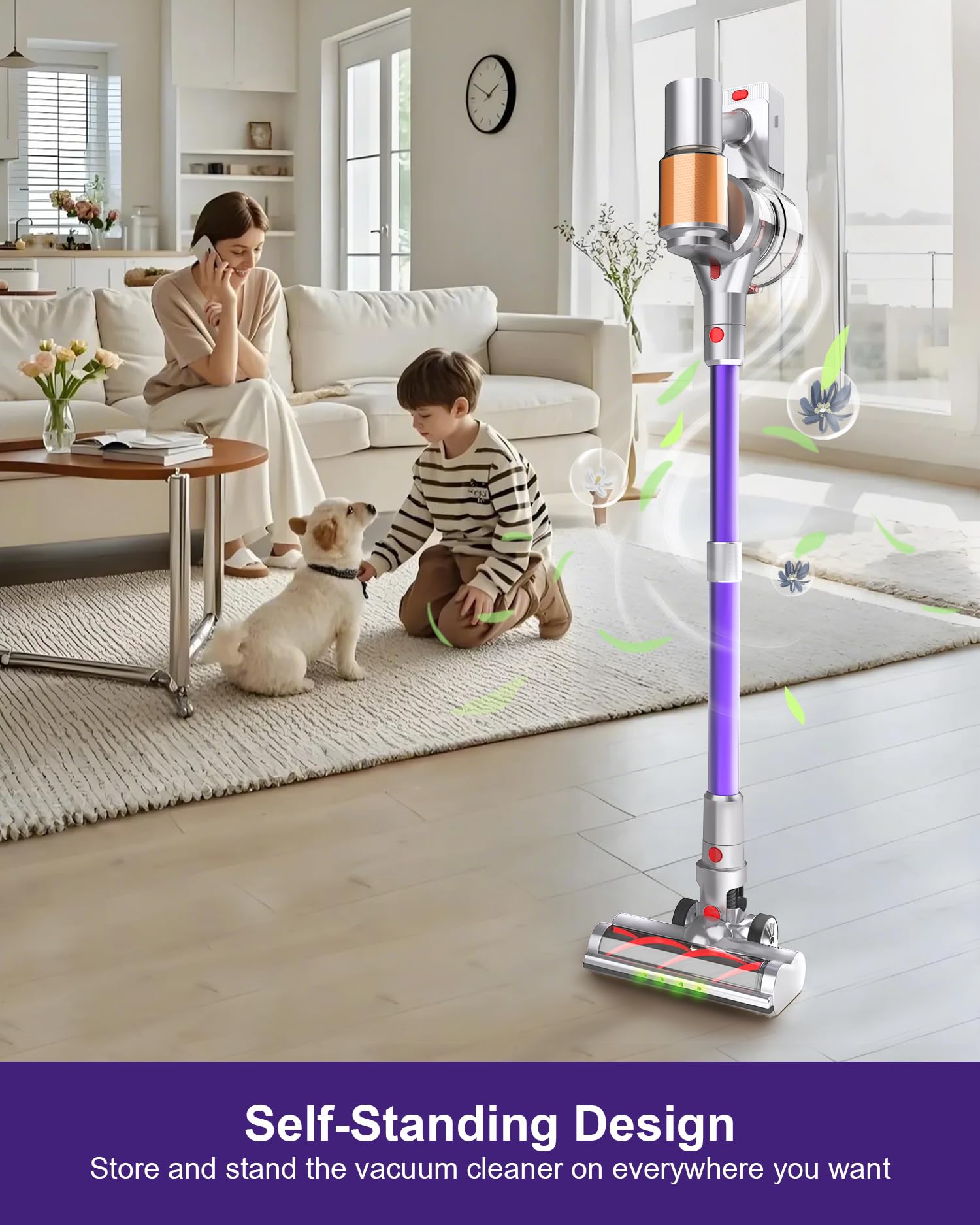 Aokoak Cordless Vacuum Cleaner With 45Kpa 550W, 60 Mins Runtime Stick Vac With Anti Tangle Design, Self Standing, Led Screen, Li