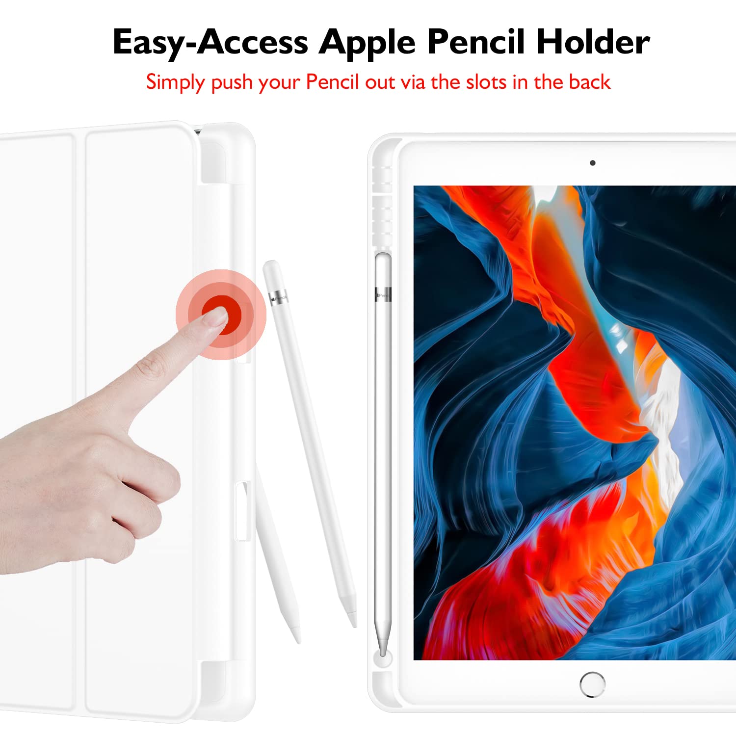 Imieet Case For Ipad 9Th Generation 2021/Ipad 8Th Generation 2020 10.2 Inch With Pencil Holder, Ipad 7Th Gen 2019 With Soft Baby Skin Silicone Back, Auto Wake/Sleep Cover(White)