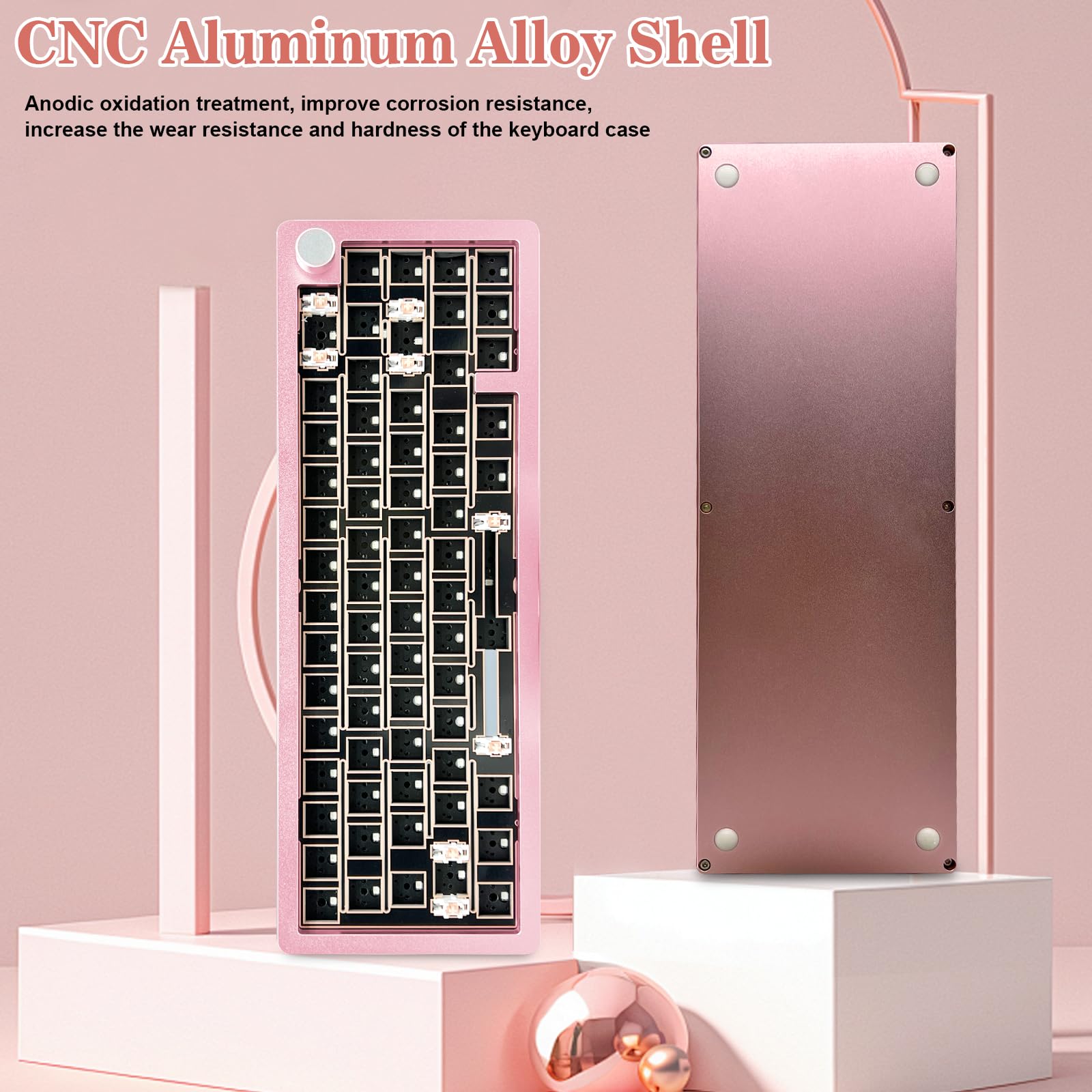 Boyi Gmk67 65% Aluminum Alloy Keyboard Kit,Hot Swappable Bt5.0/2.4G/Type C Tri Mode Wireless Cnc Rgb Mechanical Keyboard Gasket