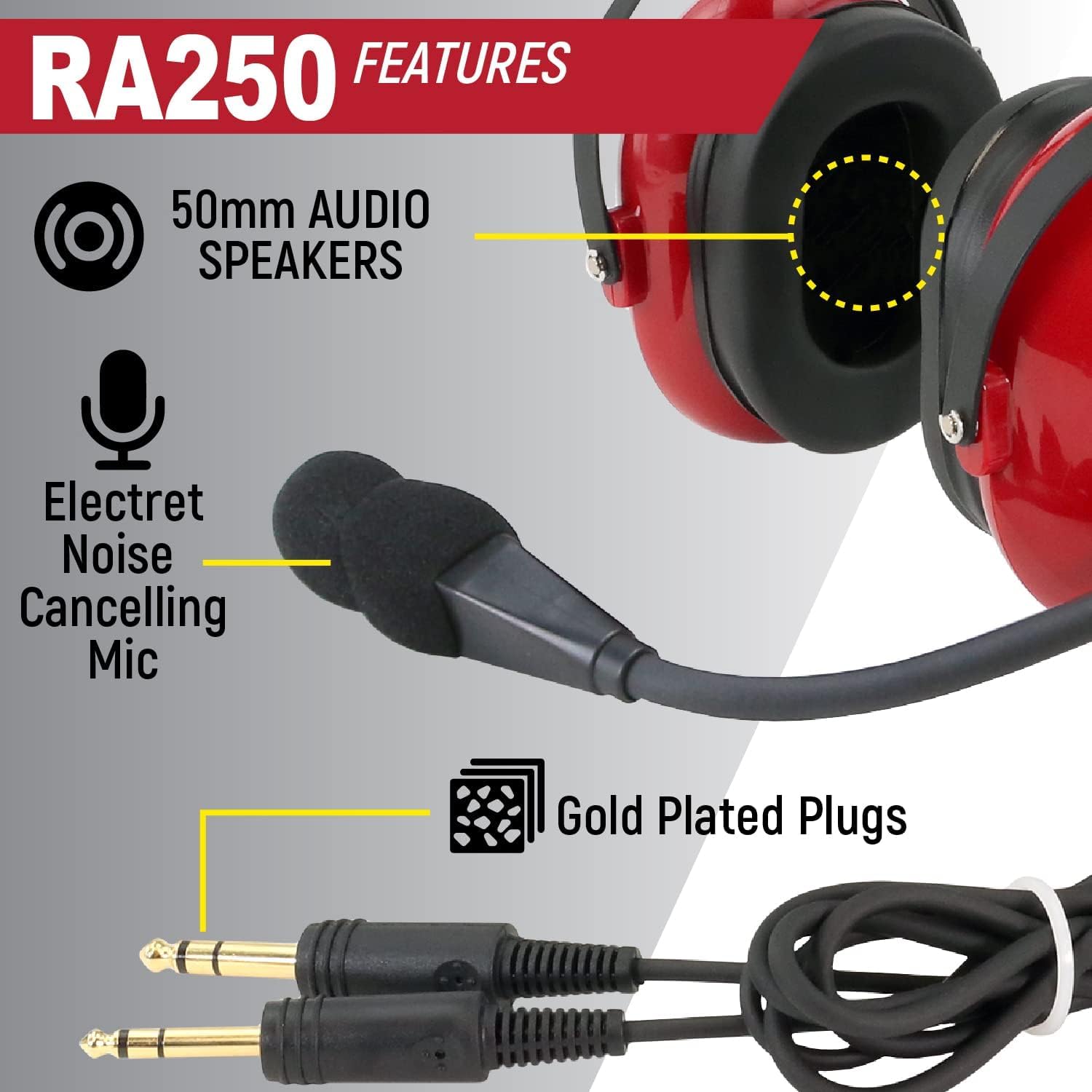 Rugged. Air Ra250 Child Size Aviation Pilot Headset For Children And Passengers Features Clear Hear Speakers Noise Canceling Microphone Foam Ear Seals Custom Fit Headband And Free Headset Bag