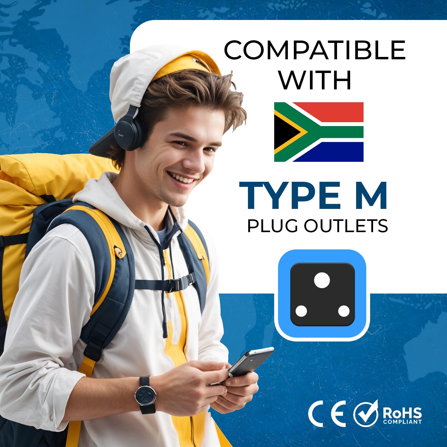 Orei South Africa, Botswana Power Plug Adapter, 2 In 1 Usa Grounded Connection   Universal Socket   Type M   4 Pack   Perfect Fo