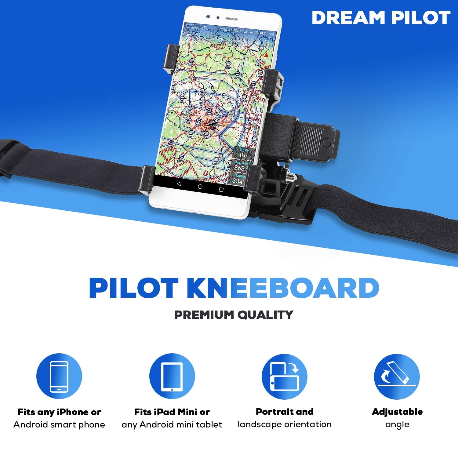 Pilot Kneeboard For Smartphones, Mini Tablets, Iphone, Ipad Mini, Android