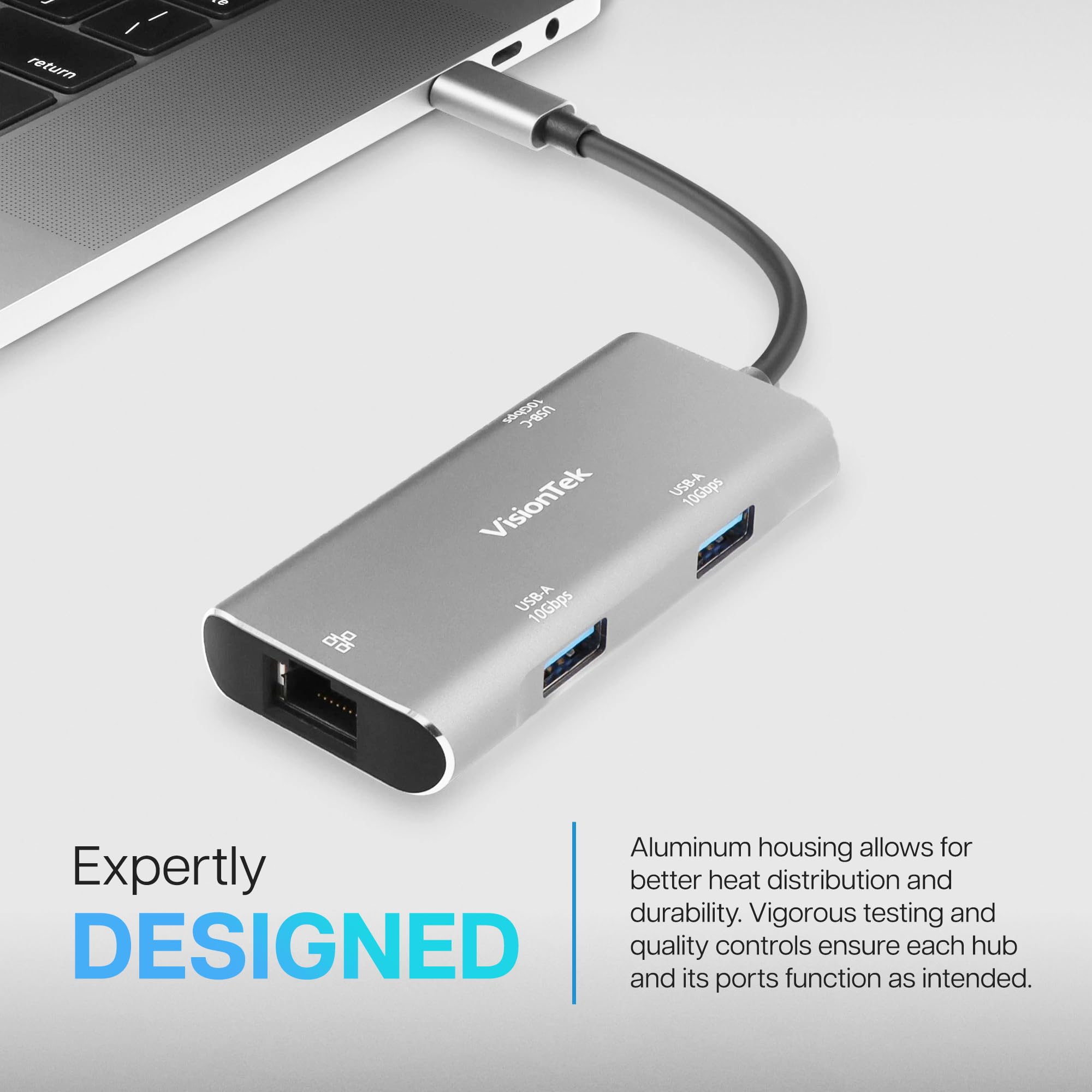 Visiontek Usb-C Hub With Ethernet, 2X Usb-A, 1X Usb-C For Macbook, Windows, Chromebook - Portable Bus Powered Adapter