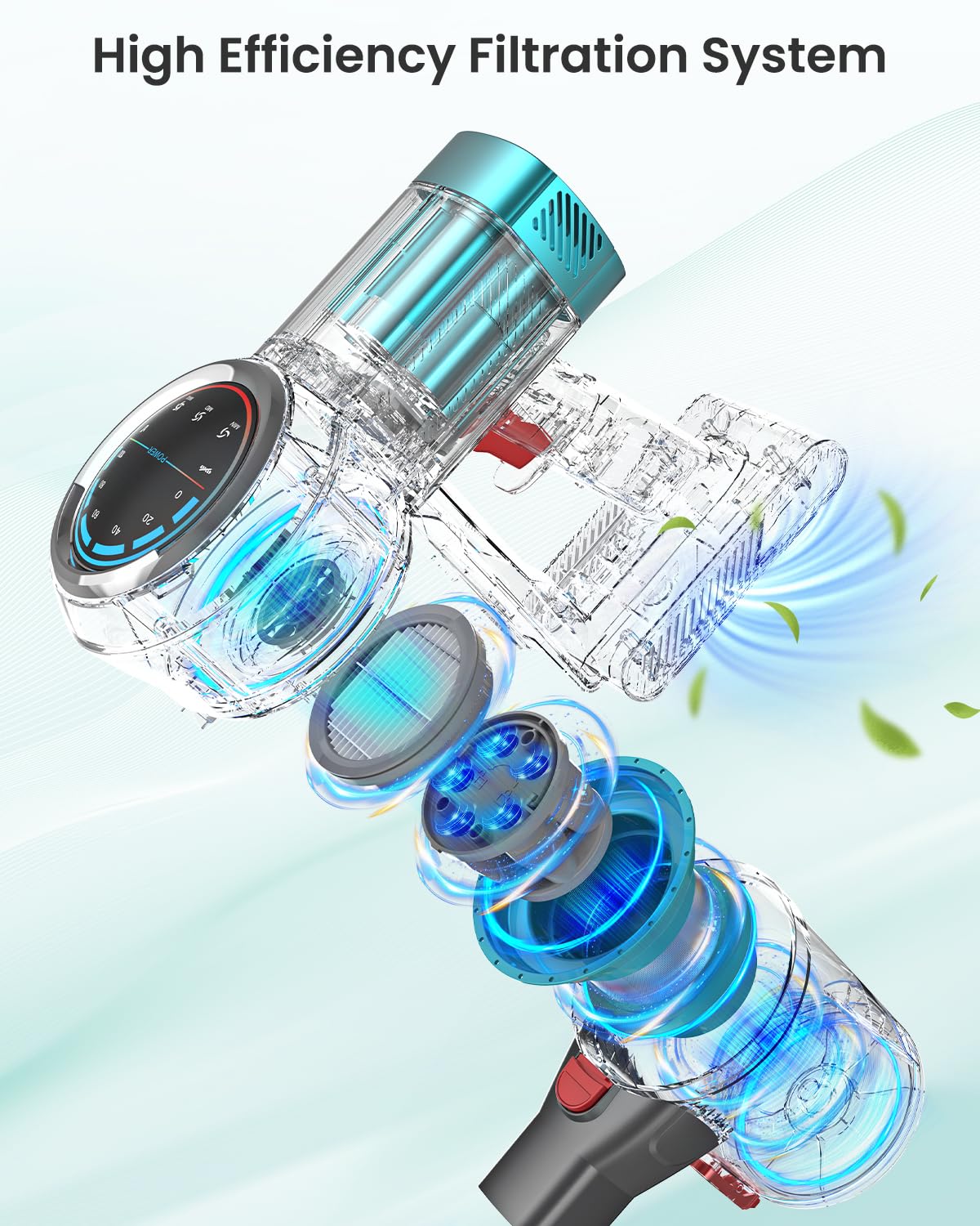 Cordless Vacuum Cleaner, 550W/45Kpa/60Mins Vacuum Cleaners For Home, Self Standing Stick Vacuum With Led Display, Rechargeable C