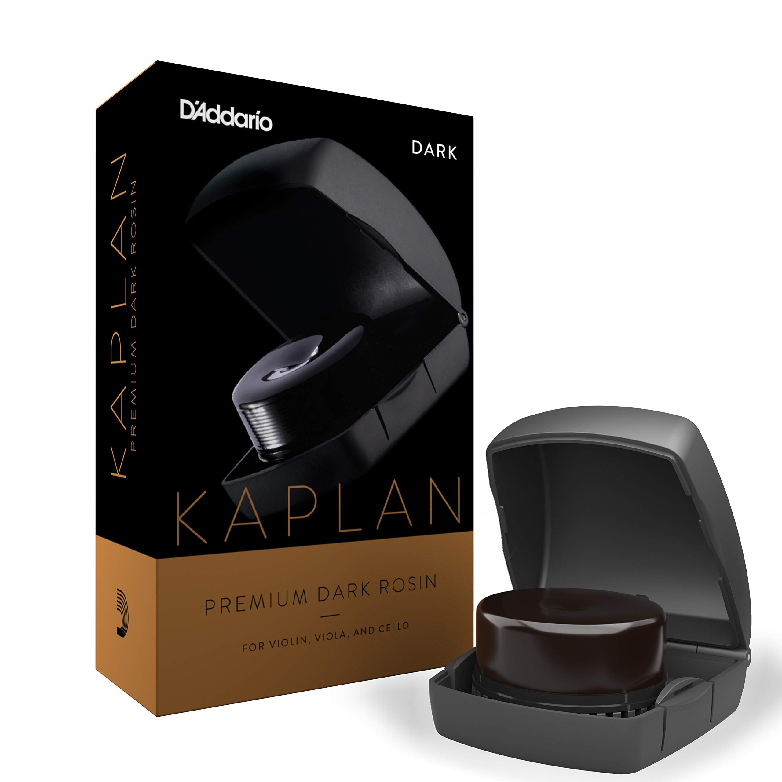 DAddario Violin Rosin - Cello Rosin - Kaplan Premium Dark Rosin with Case for Violin, Viola, Cello - For Horsehair or Synthetic
