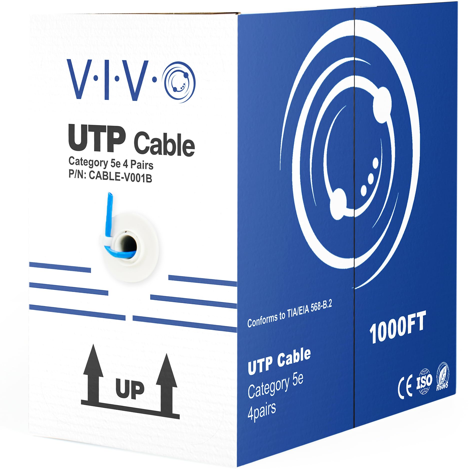 VIVO Blue 1,000ft Bulk Cat5e, CCA Ethernet Cable, 24 AWG, UTP Pull Box, Cat5e Wire, Indoor, Network Installations CABLEV001B