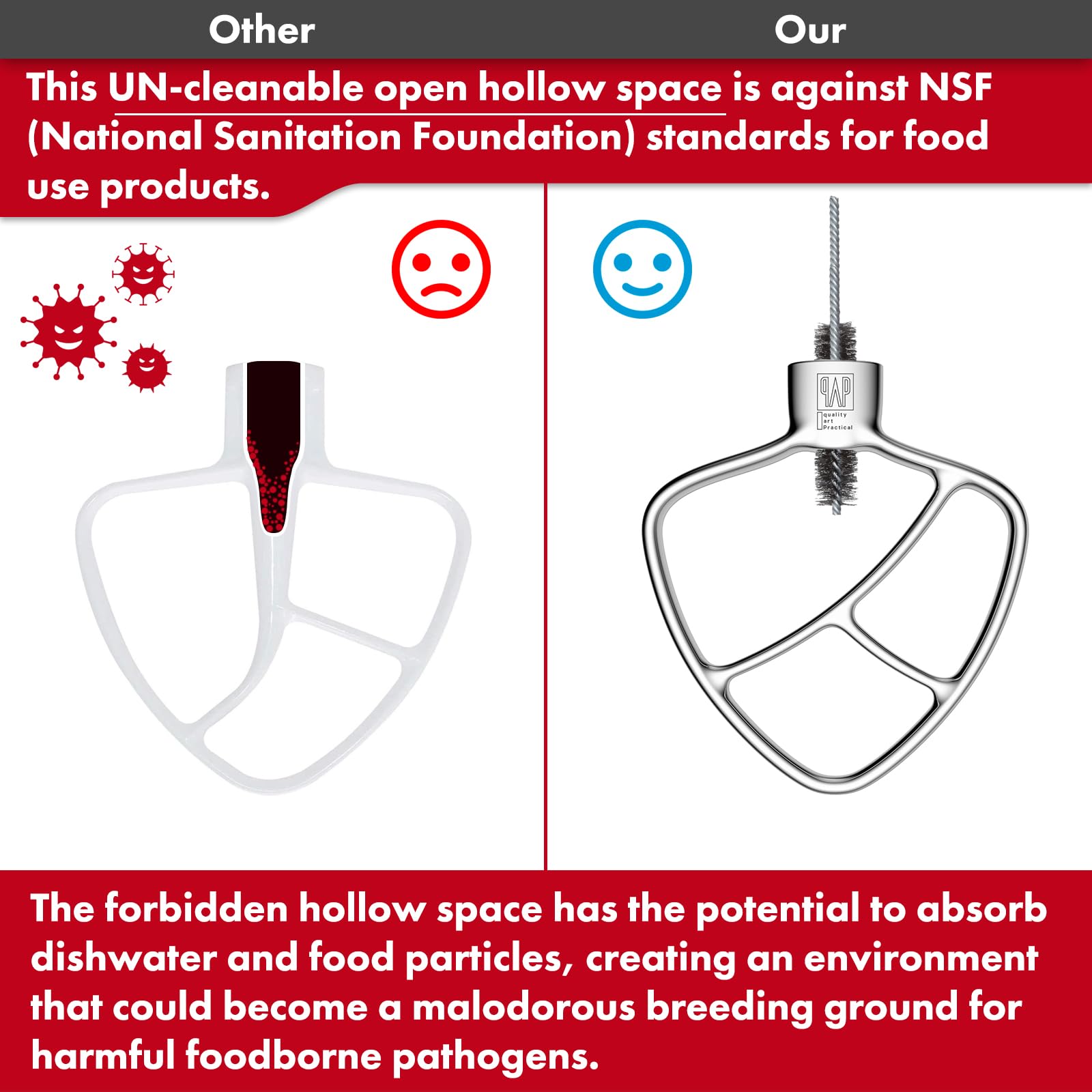 Stainless Steel Paddle,Flat Beater   Accessories And Attachments For Kitchenaid Mixers, Fit 4.5 5 Qt Mixing Bowl