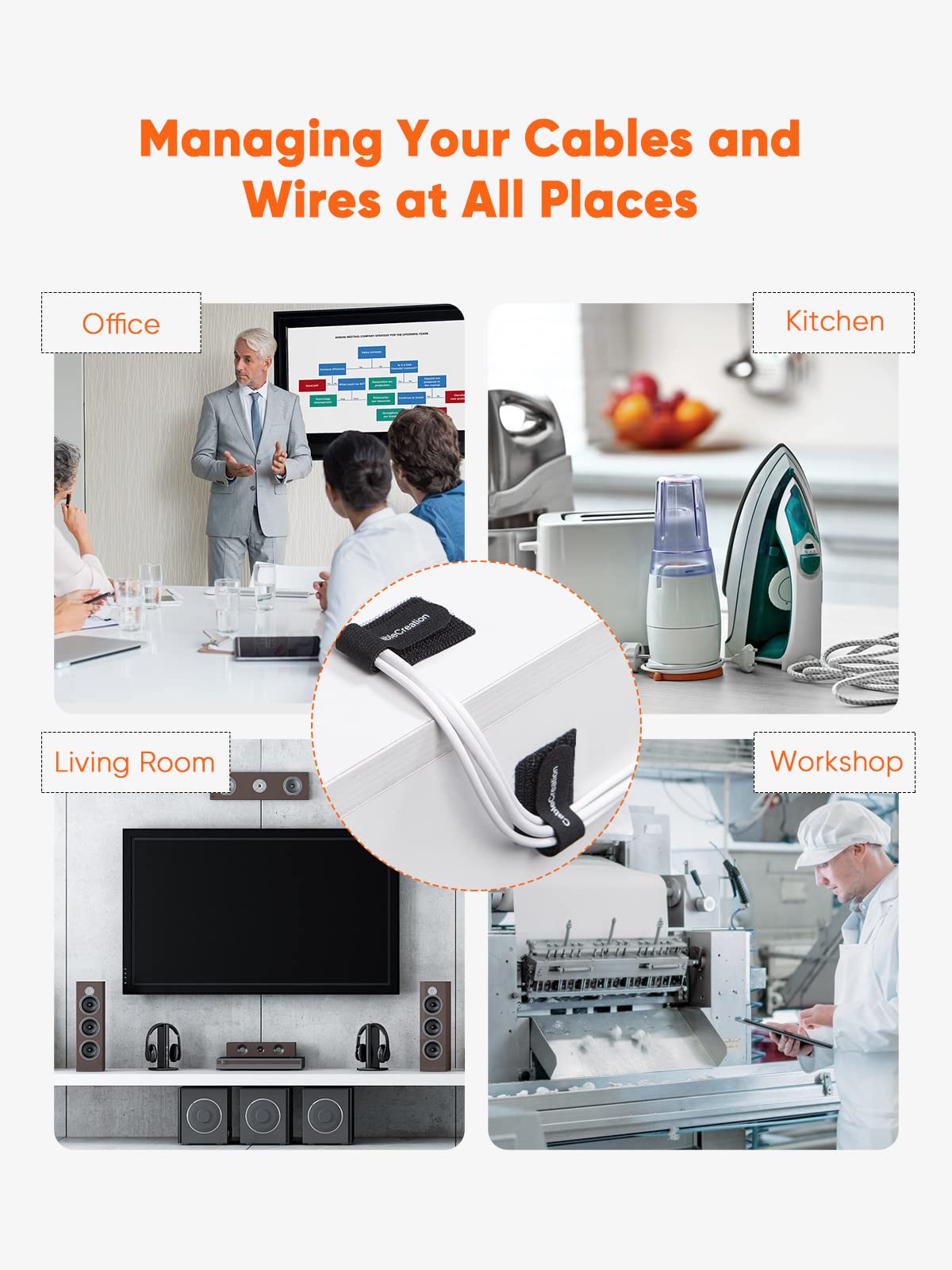 Cablecreation Cable Ties, Strong Back Glue Self Adhesive Cable Straps, Cable Management Straps Hook Loop Cord Organizer Wire Tie