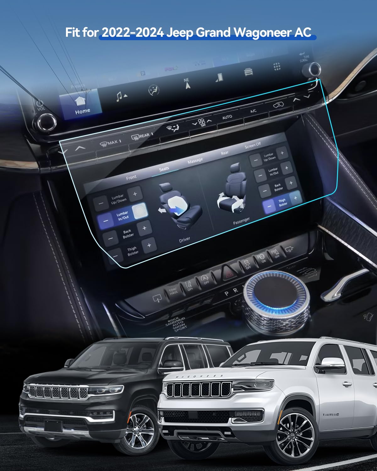 Lantu 2Pcs Car Screen Protector For 2024 2023 2022 Grand Wagoneer Accessories Front Row Under Navgation Ac Nano Touchscreen Prot