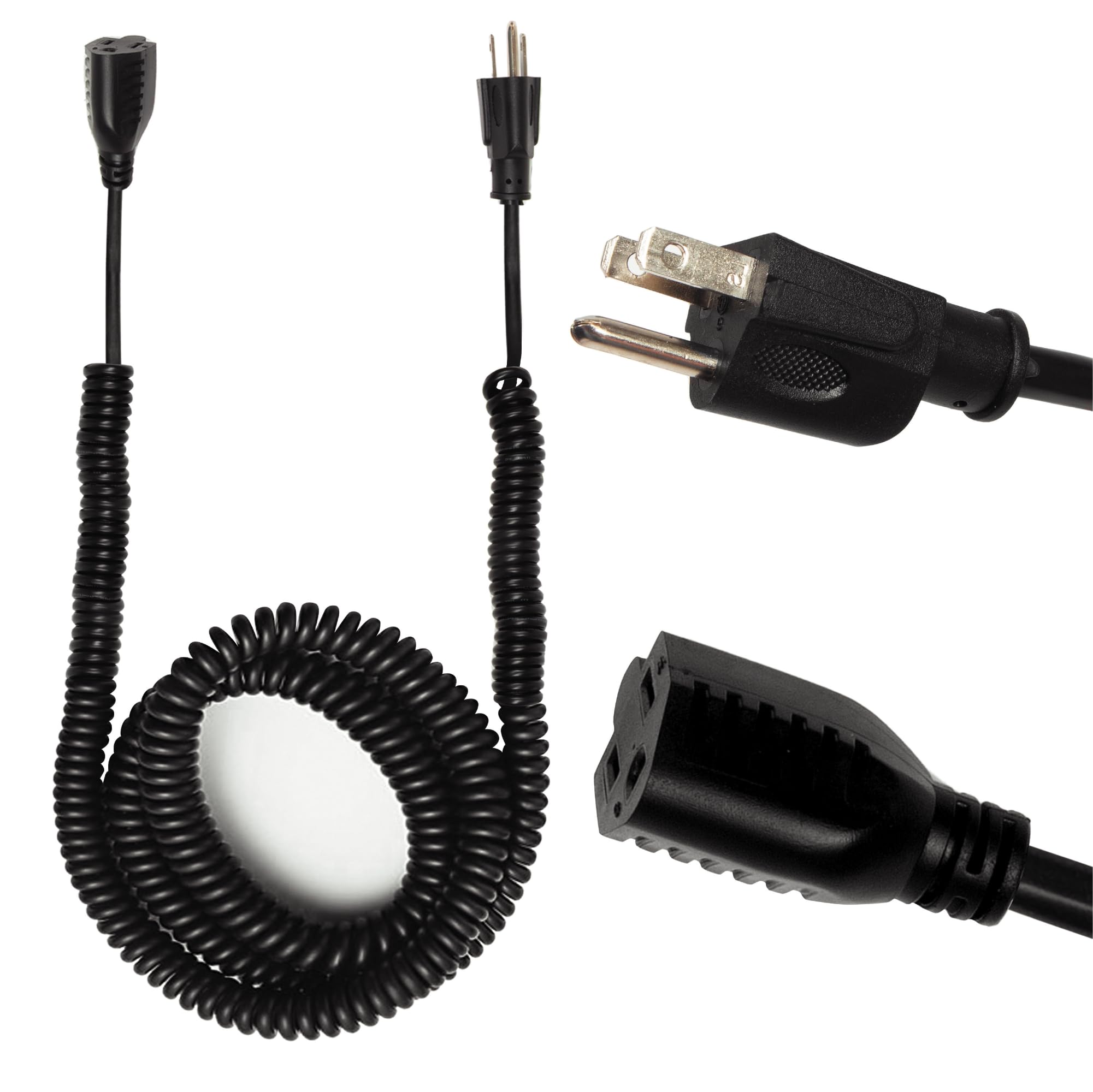 Iron Forge Cable 50Ft Black Coiled Outdoor Extension Cord   16/3 Sjeow Oil Resistant & Flame Retardant 3 Prong 13 Amp Power Cord