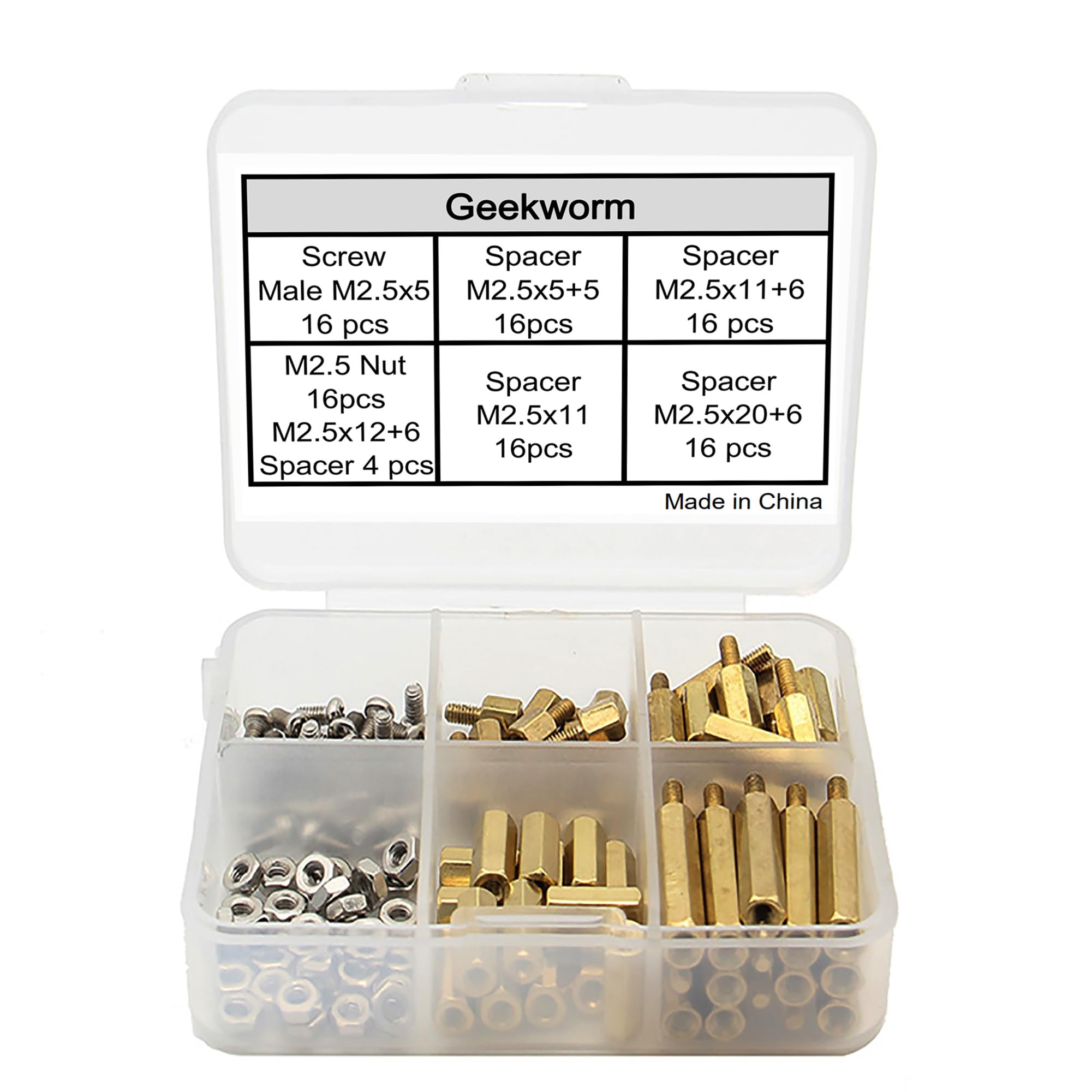 Geekworm for Raspberry Pi Installation Tool 100 Pcs/Lot M2.5 Series Hex Brass Spacer/Standoffs + Nuts + Screws w/Storage Case fo