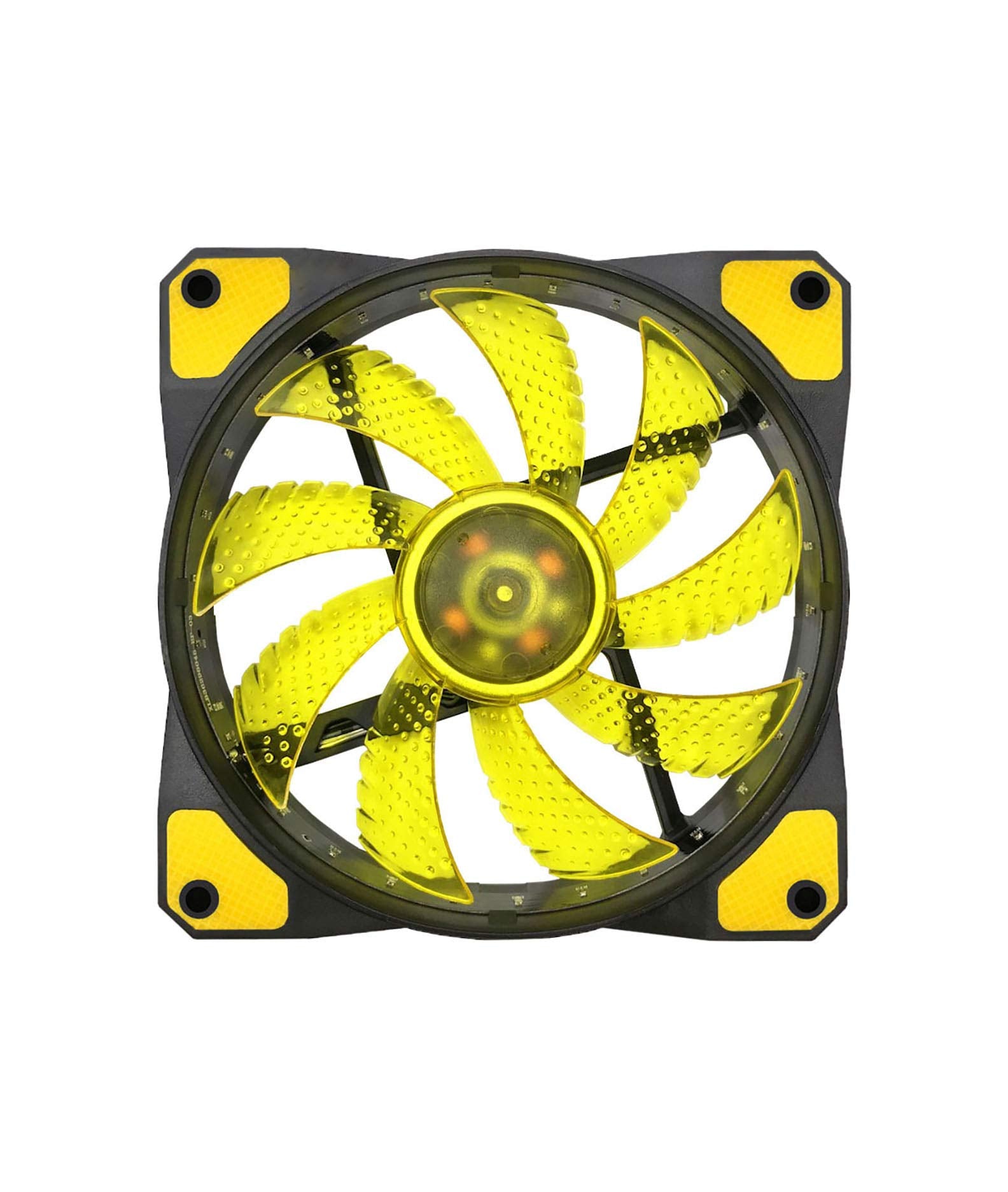 Apevia Af212L Syl 120Mm Yellow Led Ultra Silent Case Fan W/ 15 Yellow Leds & Anti Vibration Rubber Pads (2 Pk)