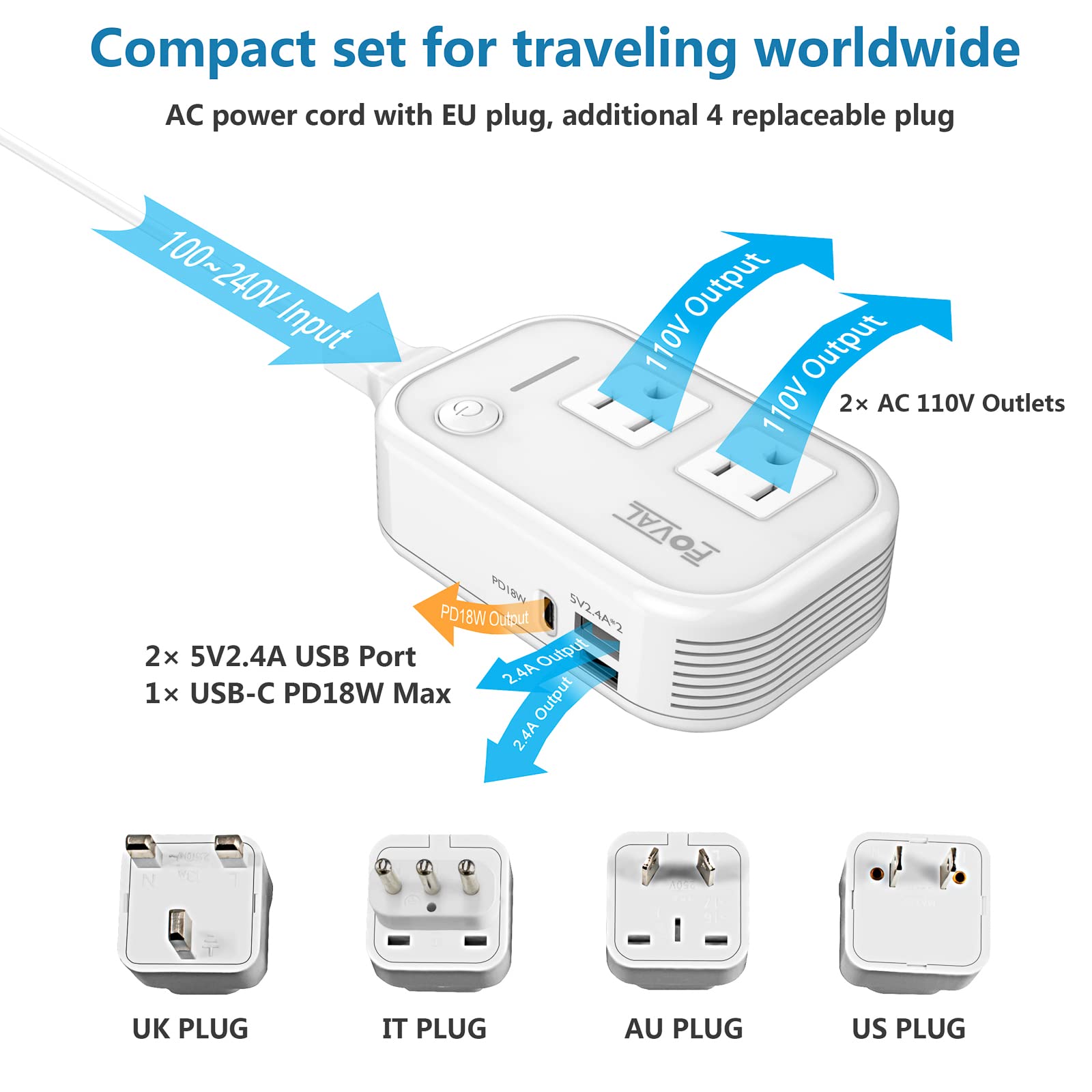 220V To 110V Converter Travel Adapter: Foval [Upgraded] International Step Down Power Converter For Hair Straightener/Curler Wit