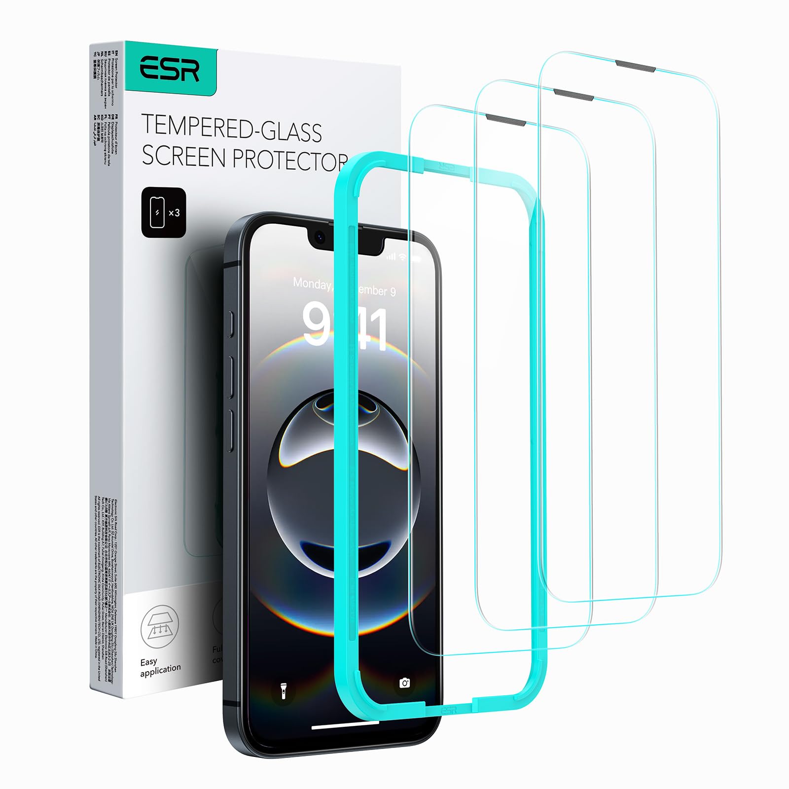 Esr For Iphone 14  13  13 Pro Screen Protector, Easy Installation Frame, Military Grade Protection, Ultra Toughscratch Resistant
