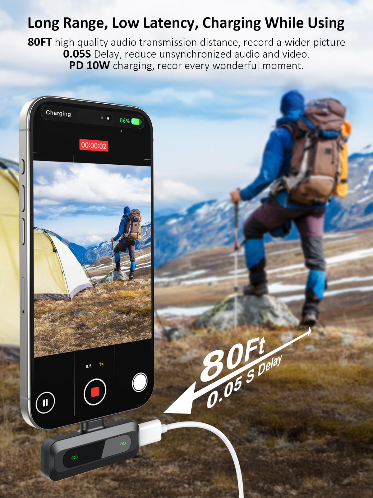 Wireless Lavalier Microphone For Iphone 5 14 Series, Led Display Mini Lav For Iphone With Noise Cancelling, Lapel Mic Wireless 2