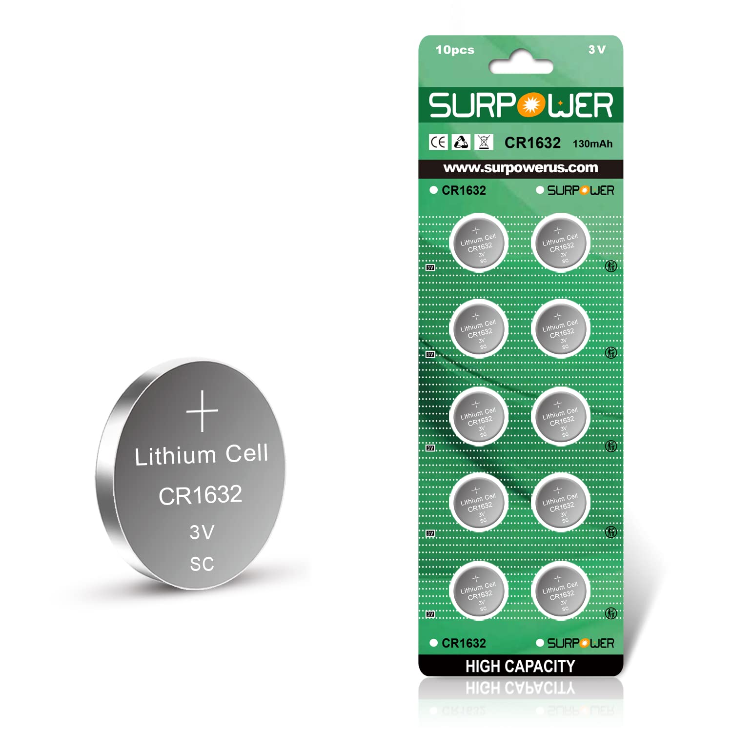 ?5 Year Warranty?Surpower Cr1632 3V Lithium Battery For Vivofit Jr Replacement Cr 1632 Batteries  10 Pack