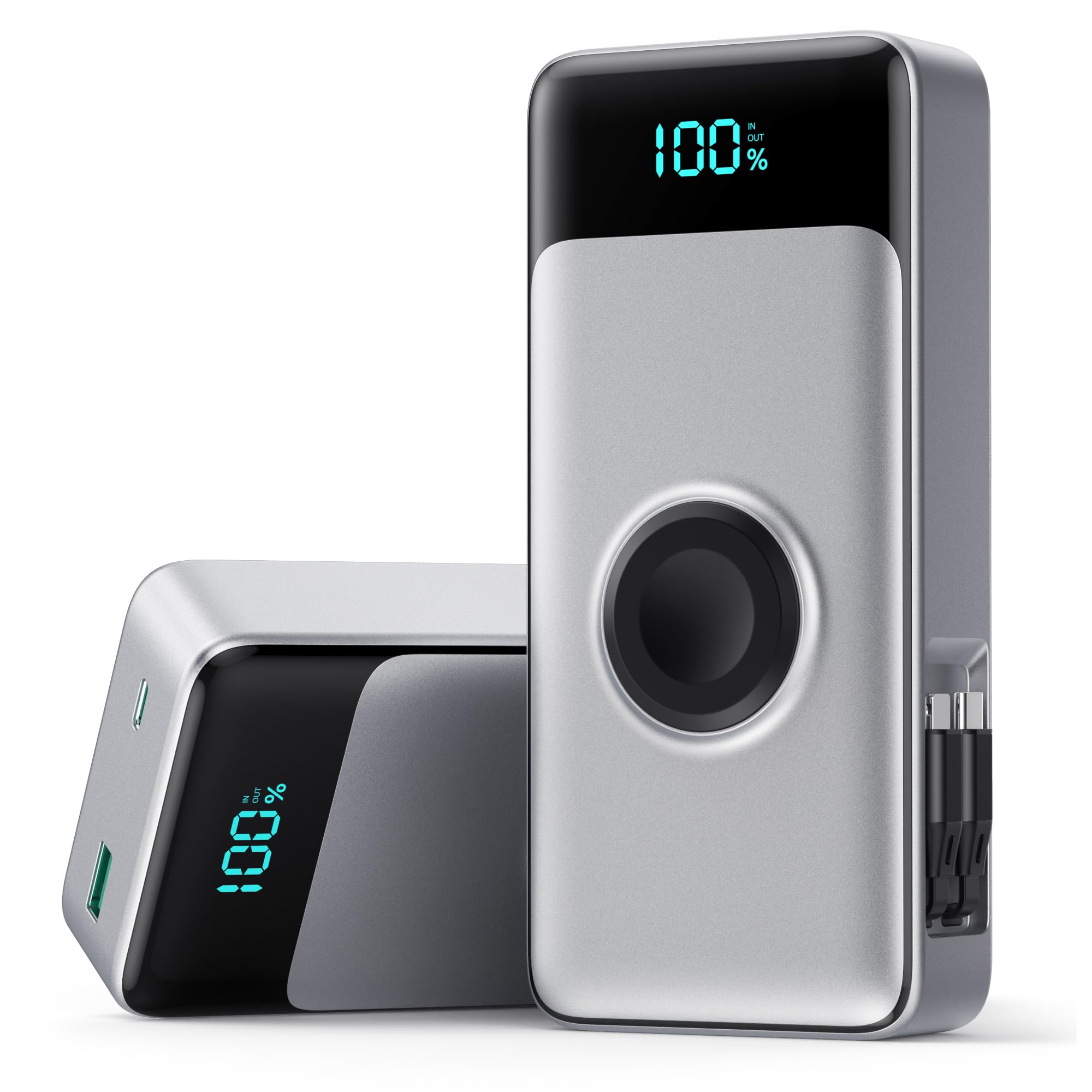 5in1 Portable Charger for iPhone,40800mAh Power Bank Builtin Retractable Cable and iWatch Charger,25W PD QC4.0 Fast Charging 
