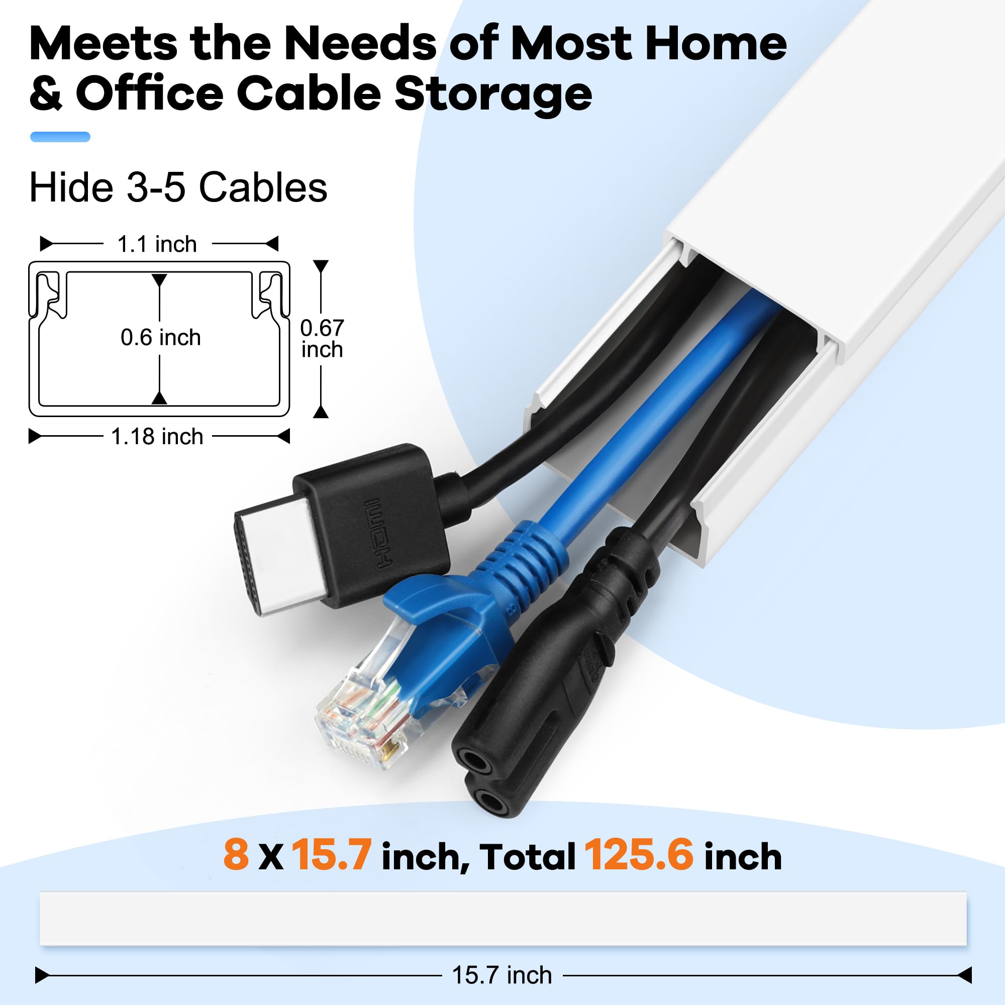 126In Cord Hider Kit, Zhiyo Wire Hiders For Tv On Wall, Paintable Cable Management Kit, Wire Cover For Wall Mount Tv, White Cabl