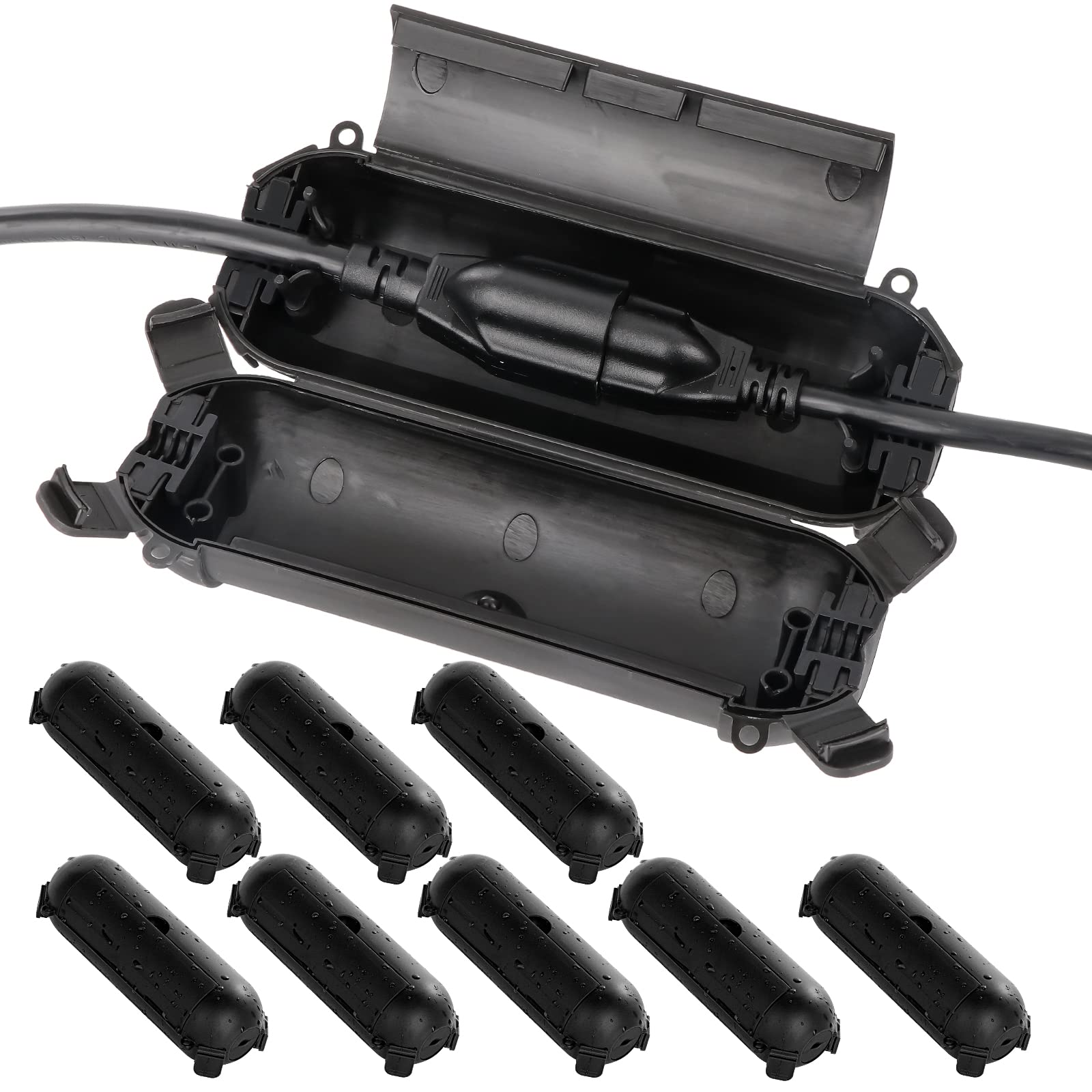[9 Pack] Outdoor Extension Cord Safety Cover, Ip44 Waterproof Connection Protector, Weatherproof Electrical Box For Outdoor Plug, Outlet, Holiday Light, Halloween And Christmas Decorations, Black
