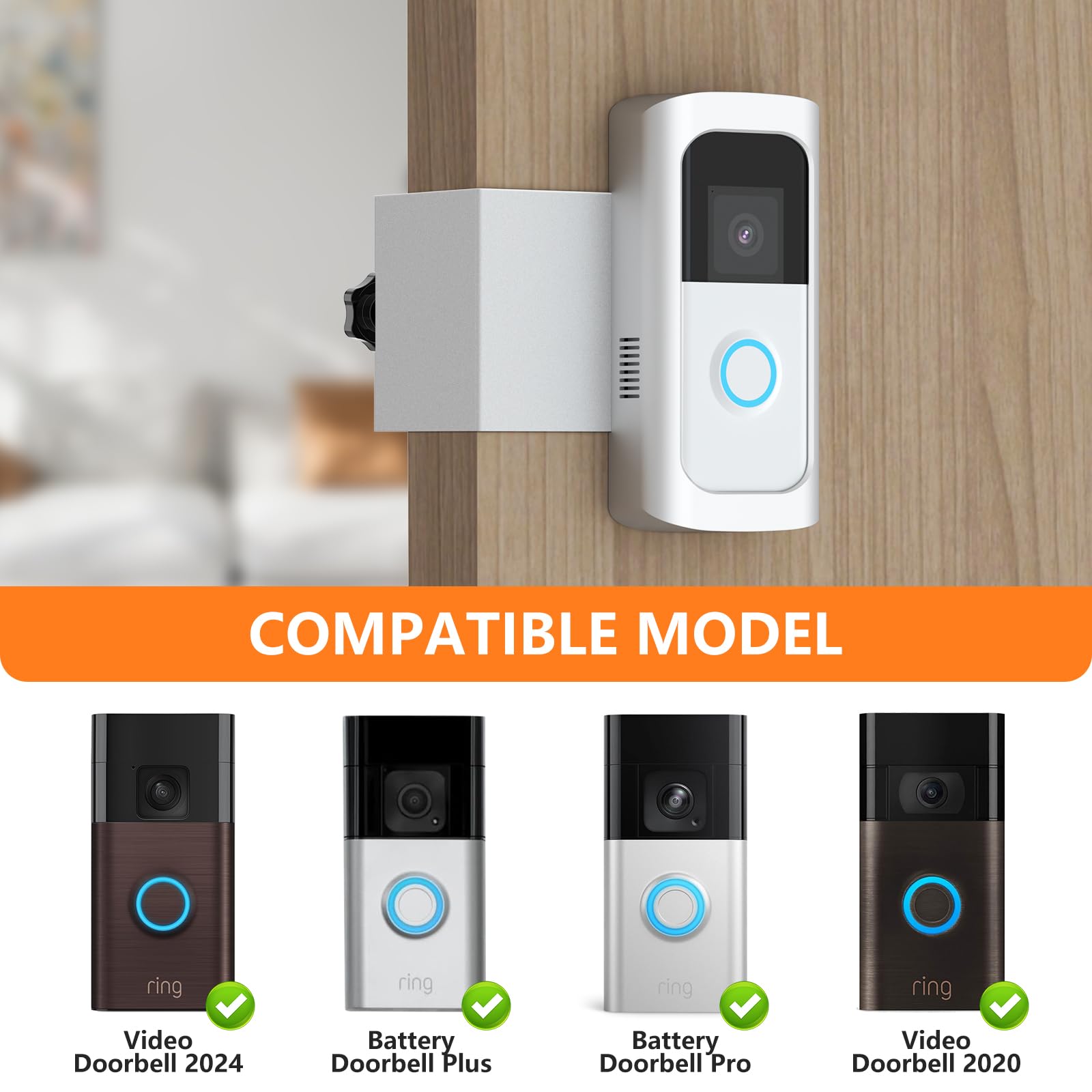 Anti Theft Video Doorbell Mount, Doorbell Door Bracket No Drilling Compatible With Ring Video Doorbell 2/ (2020 Release)/ Batter
