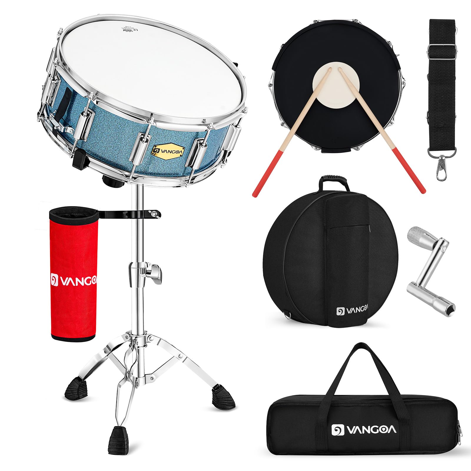Vangoa Snare Drum Kit with Remo Head 14 x 5.5 Student Marching School Band Beginner Practice Snare Drum with Stand, Drumstick Ho