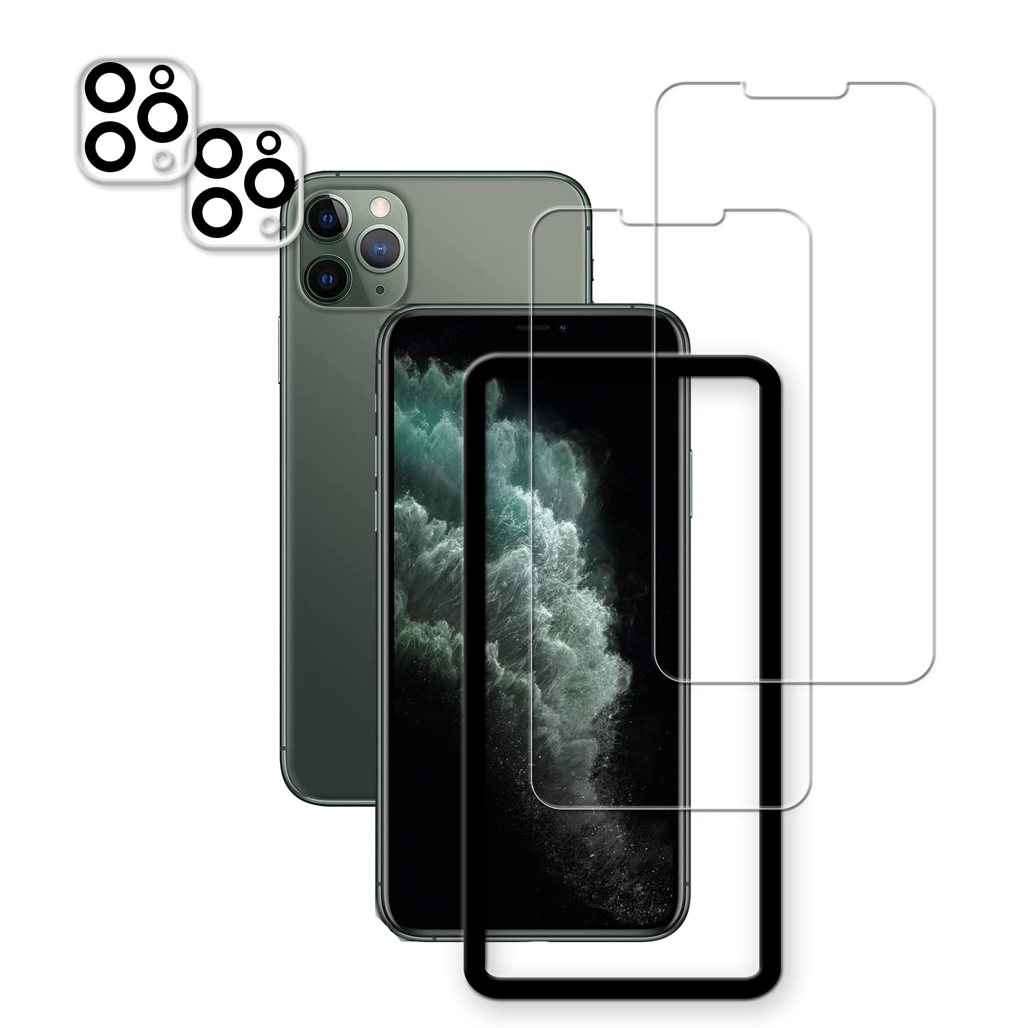 Hkkais Easy Alignment Frame Designed For Iphone 11 Pro Max Tempered Glass Screen Protector 2 Pack Camera Lens Protector Film 2 P