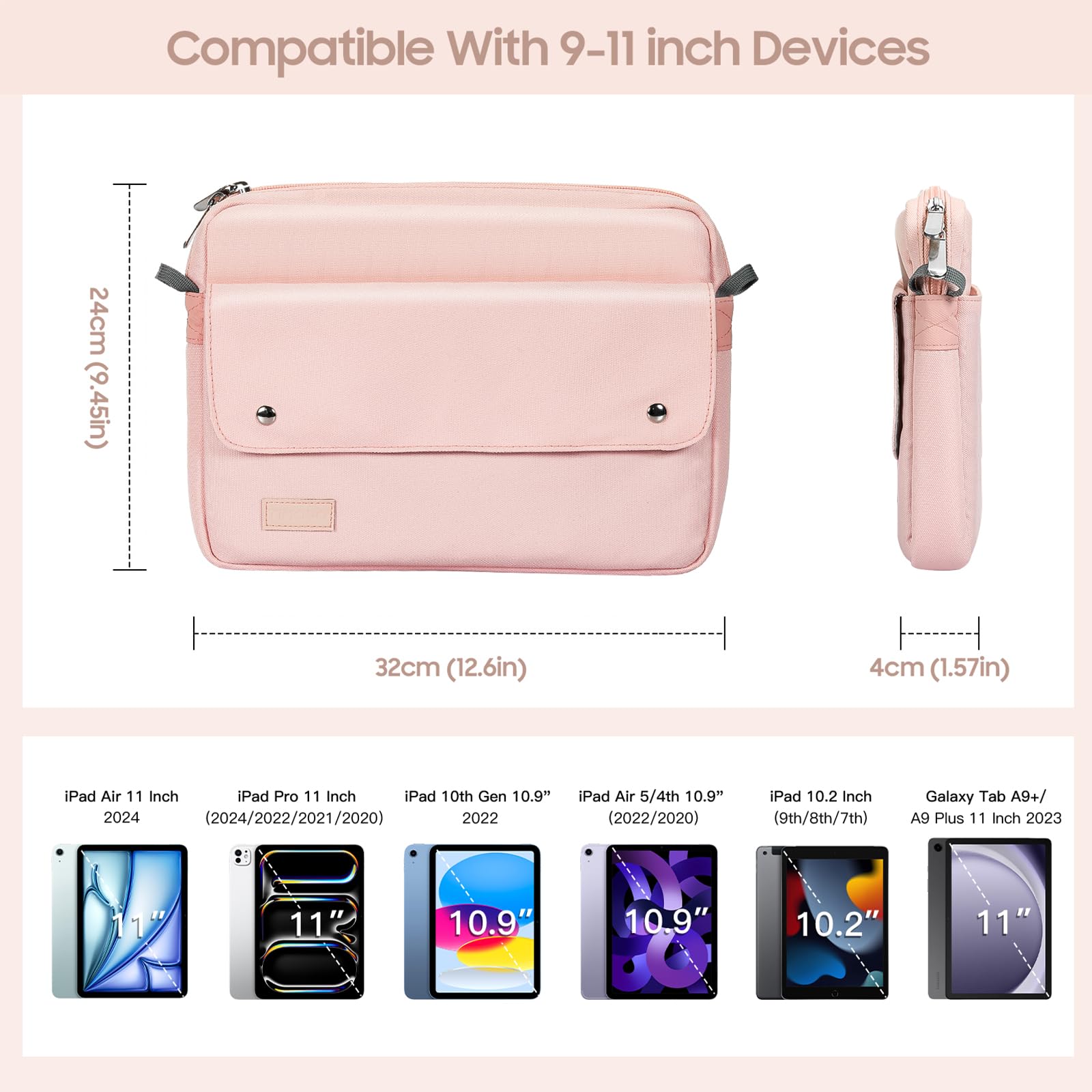 Timovo 9 11 Inch Tablet Sleeve Bag With Shoulder Strap Fits Ipad Air 11 Inch 2024,Ipad Pro 11 Inch 2024,Ipad 10.2 2021 2019,Ipad