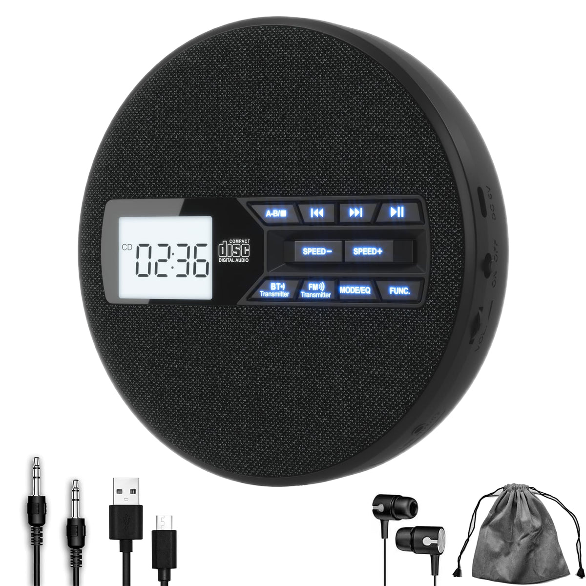 M-Amazup Cd Player Portable, Rechargeable Portable Cd Player With Dual Speakers And Anti Skip,Cd,Dual Bluetooth,Fm Transmission,