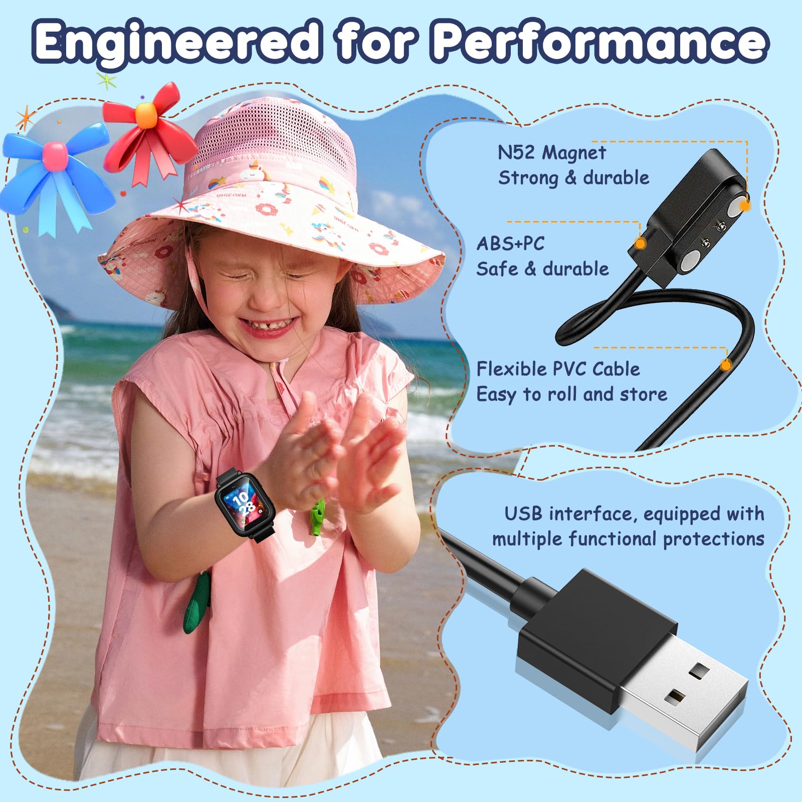 Ottpluscase For 2 Pack Bark Watch Charger, Bark Smart Watch Charger Magnetic Usb Charging Cable Durable Portable (Black+White)