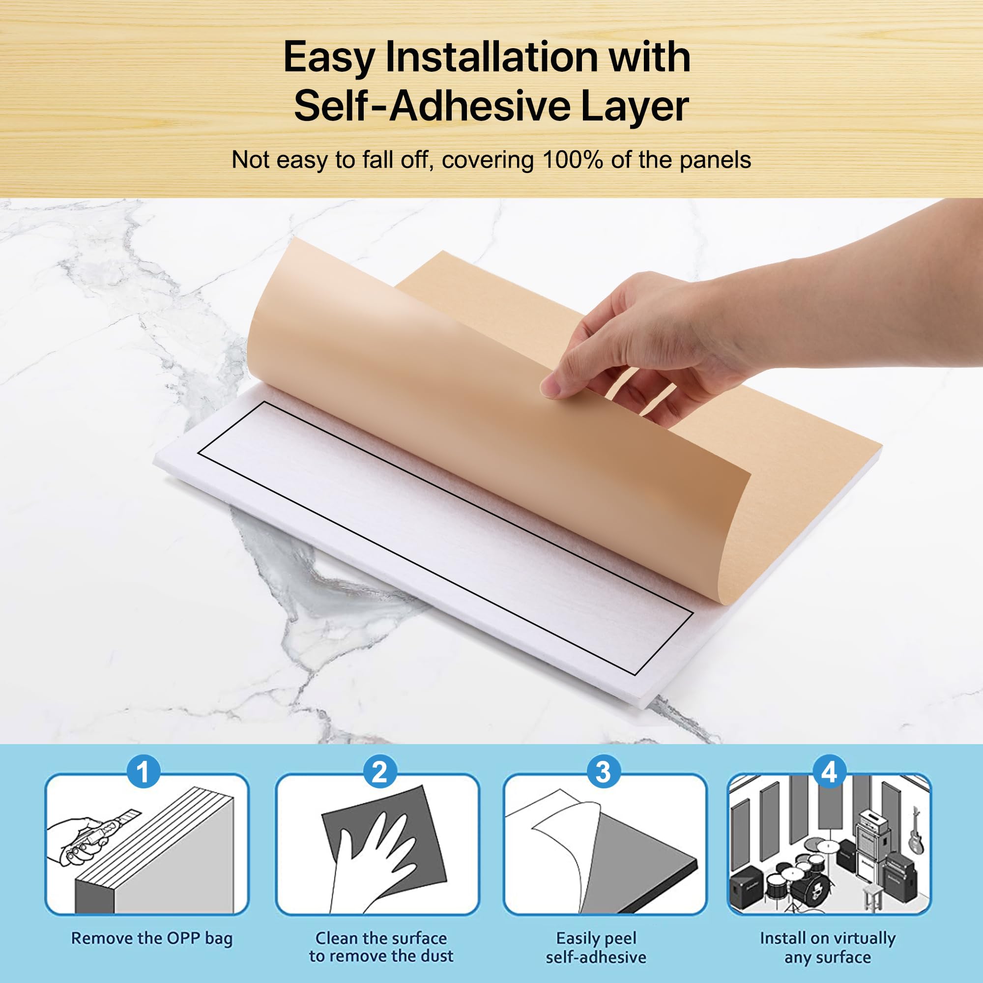 Soundproof Wall Panels, Kuchoow Acoustic Panels Self Adhesive, 12 Pack Acoustic Wall Panels High Density, Sound Proof Panels For