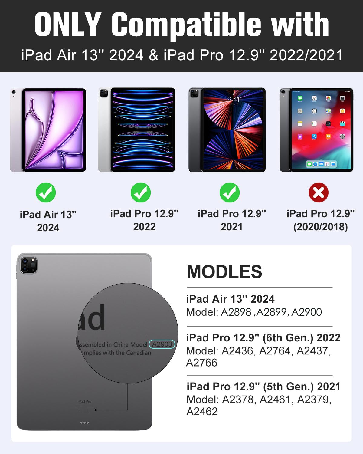 Moko For Ipad Air 13 Inch M2 Case 2024/ Ipad Pro 12.9 Case (6Th/5Th Gen 2022/2021), Slim Smart Shell Translucent Frosted Hard Pc