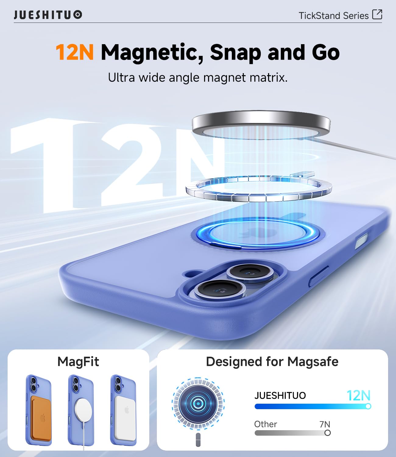 Jueshituo 3 In 1 For Iphone 16 Case, 360 Rotatable Magnetic Ring Stand With [Rotary Damping Sound] [1X Screen Protector + 1X Cam