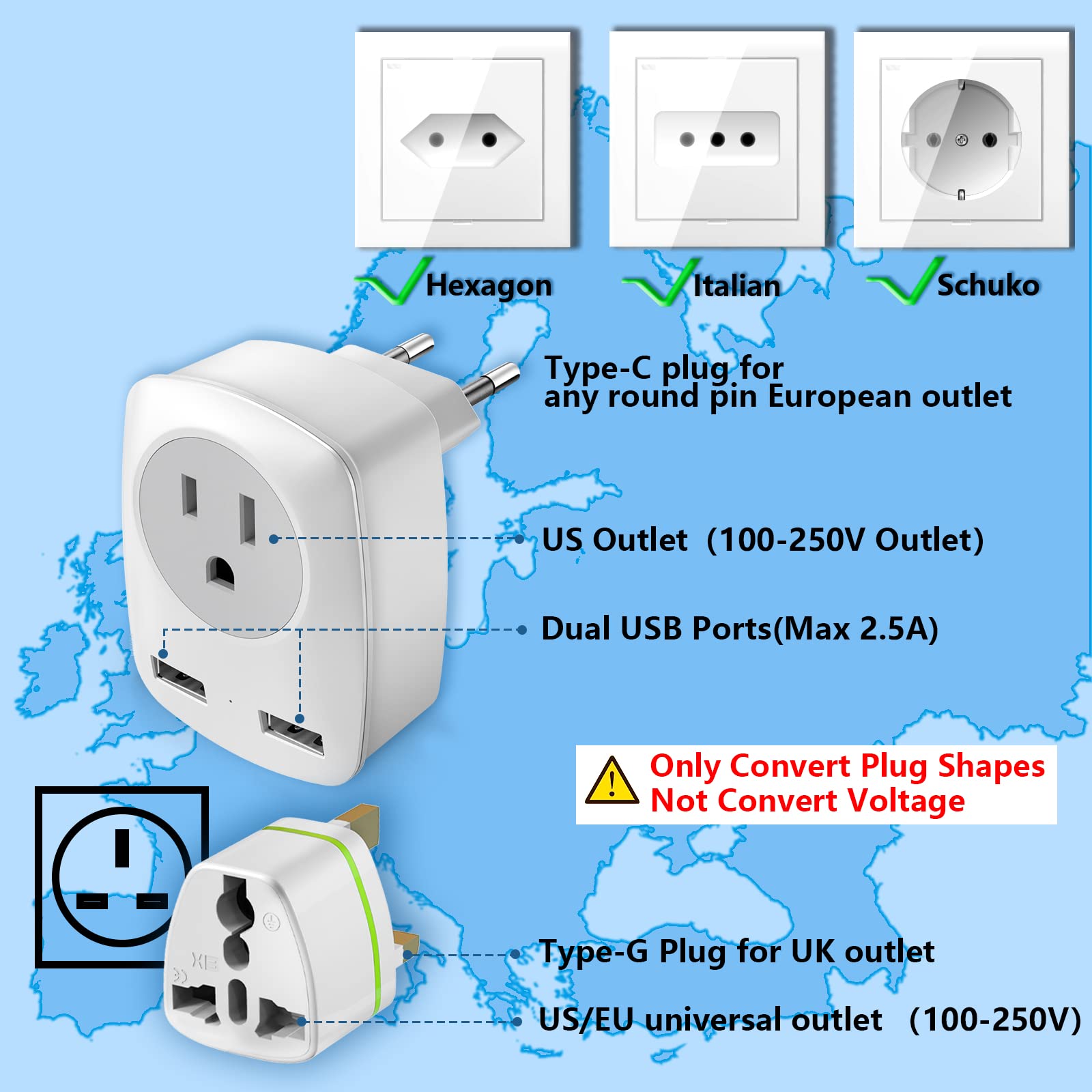 European Travel Plug Adapter For Europe & Uk, American To Ireland Italy France Spain Greece Germany Israel Travel Essentials, In