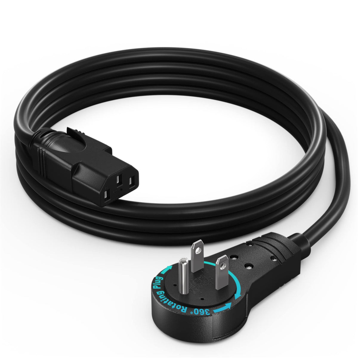 Maximm Monitor Computer Power Cord 4 Ft Flat Plug 360 Rotating Pc Cable 3 Prong For, Desktop, Printer, Scanner, 16 Awg Nema 5 15