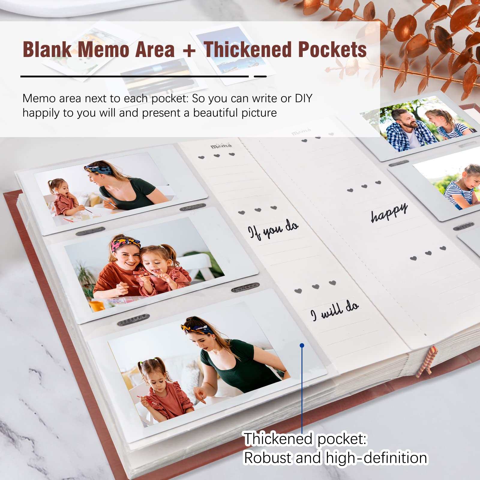 Photo Album For Fujifilm Instax Mini Camera, 180 Pockets Photo Album With Writing Space For Polaroid, Leather Cover, 2X3 Photo Album For Instax Mini 12 11 9 40 8 7 Evo Liplay Instant Camera (Brown)