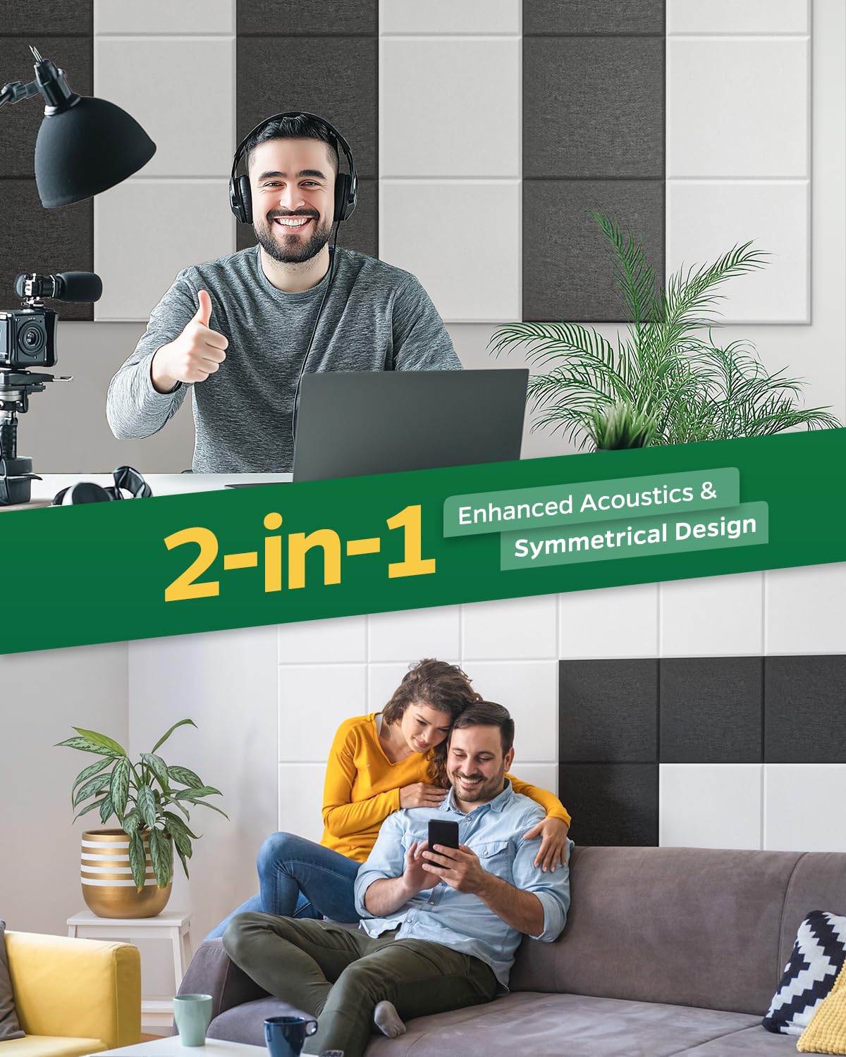 Topnaca Sound Proof Panels For Walls, 12 Pack Square 12X12X0.4 Self-Adhesive Soundproof Wall Panels, Sound Absorbing, High Densi