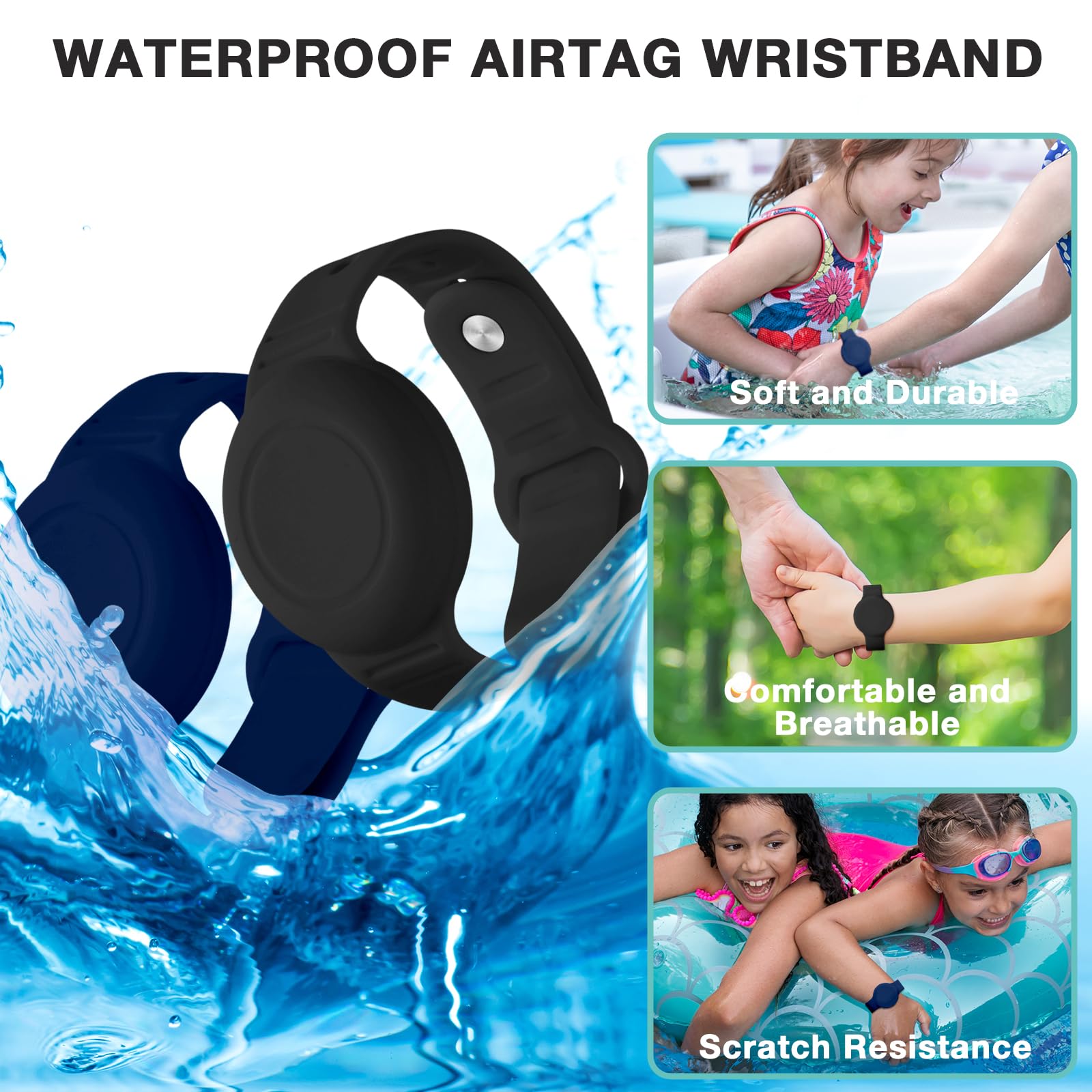 Waterproof Airtag Bracelet For Kids(2 Pack)   Soft Silicone Air Tag Wristband Kids, Lightweight Airtag Watch Band Gps Tracker Ho