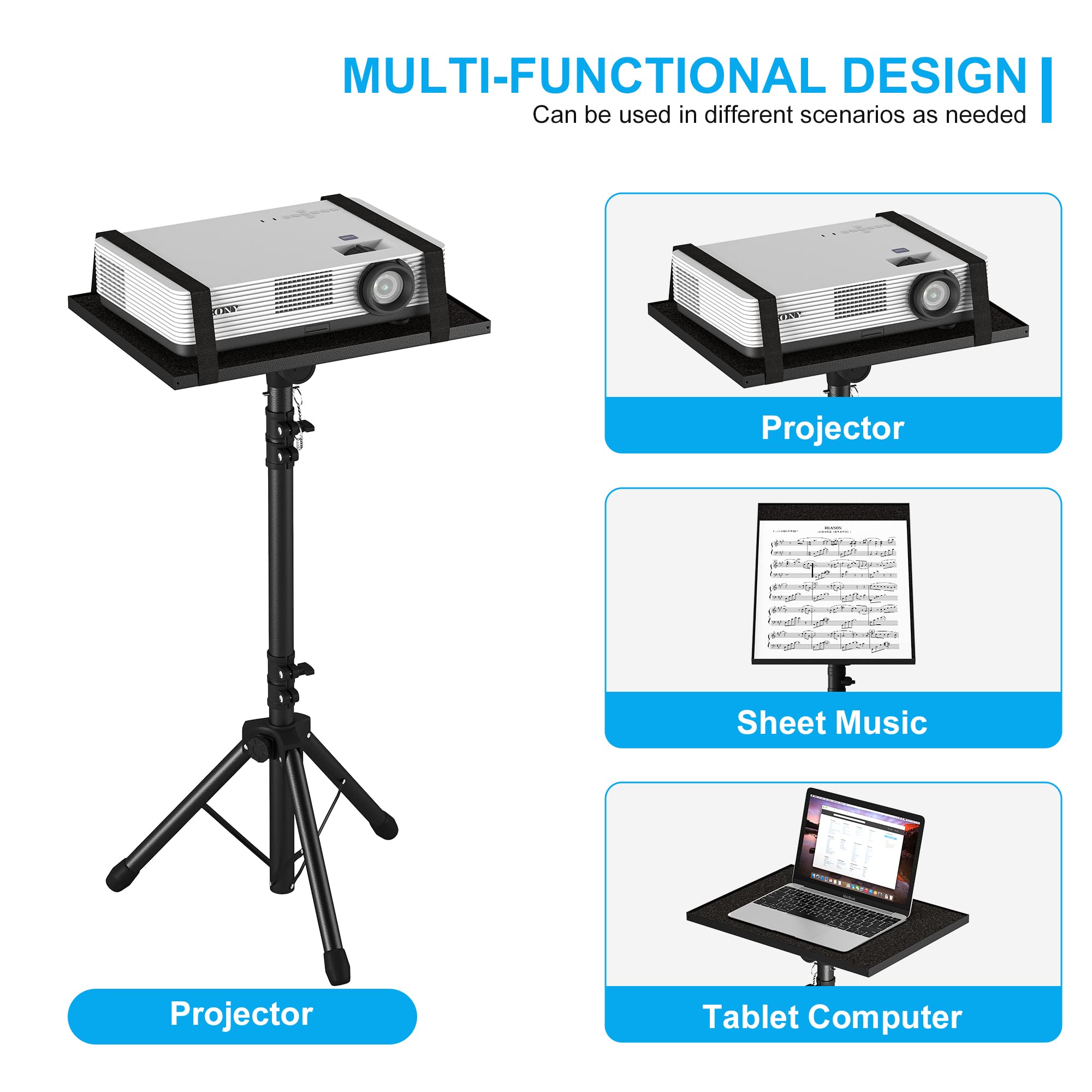 Decosis Projector Stand Tripod From 23.5'' To 46.5'', Laptop Tripod Stand Height Adjustable With Gooseneck Phone Holder, Laptop