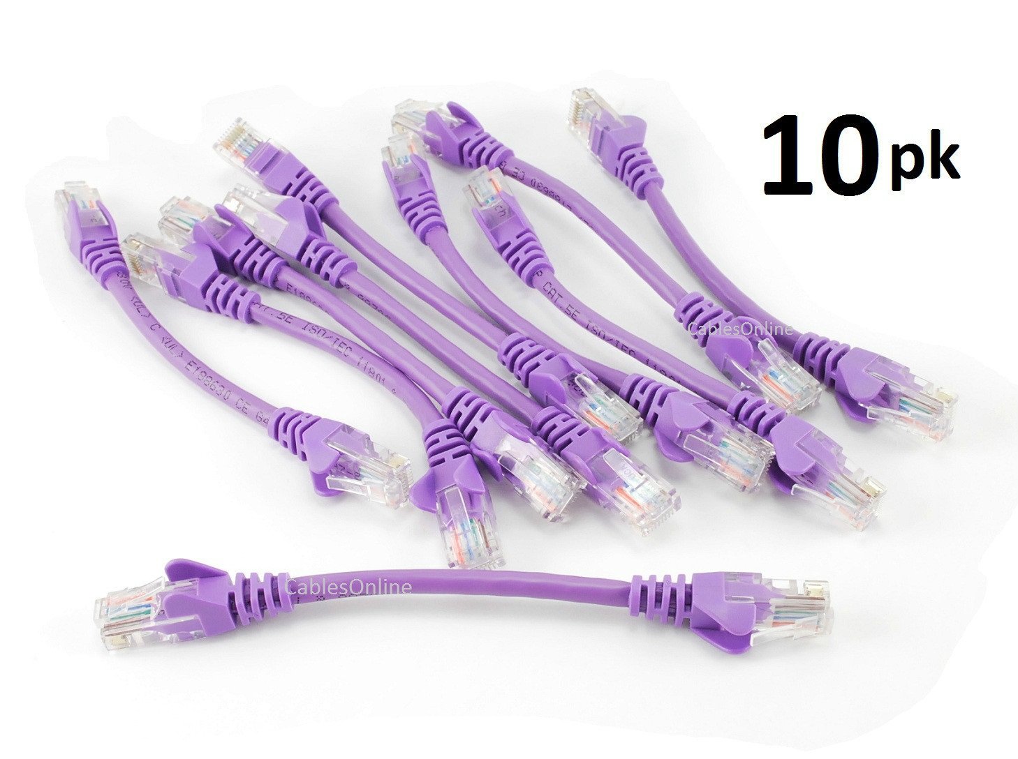 Cablesonline 10-Pack 6Inch Cat5E Utp Ethernet Rj45 Full 8-Wire Purple Patch Cable, (U-000Pr-10)