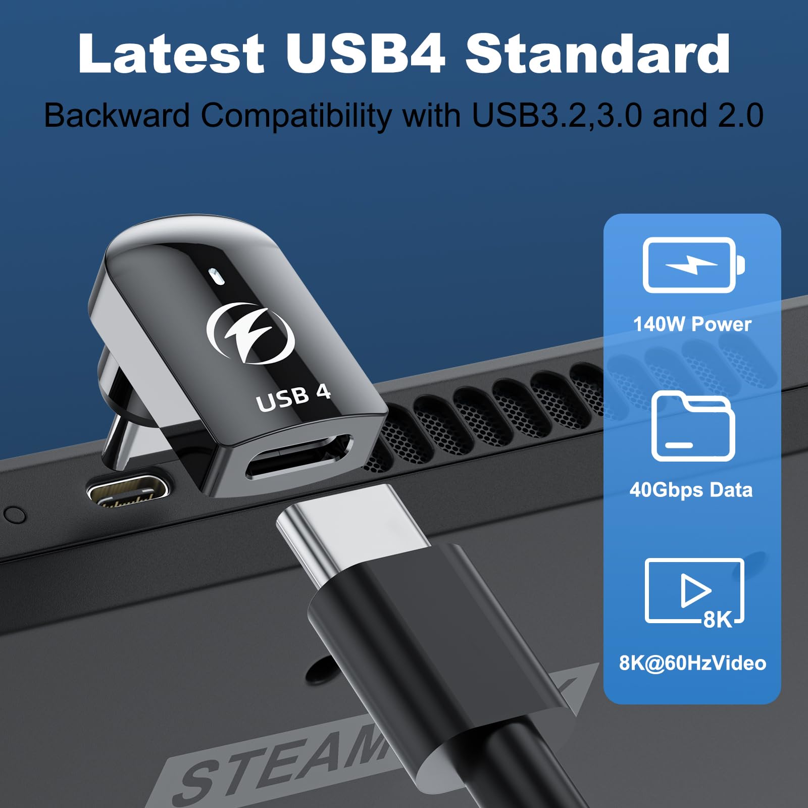 Duhesin Usb C Magnetic Adapter, (2 Pack) Right Angle Magnetic Usb C Adapter 24 Pins With Pd 140W Charge Usb4 40Gbps 8K 60Hz For Thunderbolt 3/4, Macbook Pro/Air, Swtich And More Type C Devices