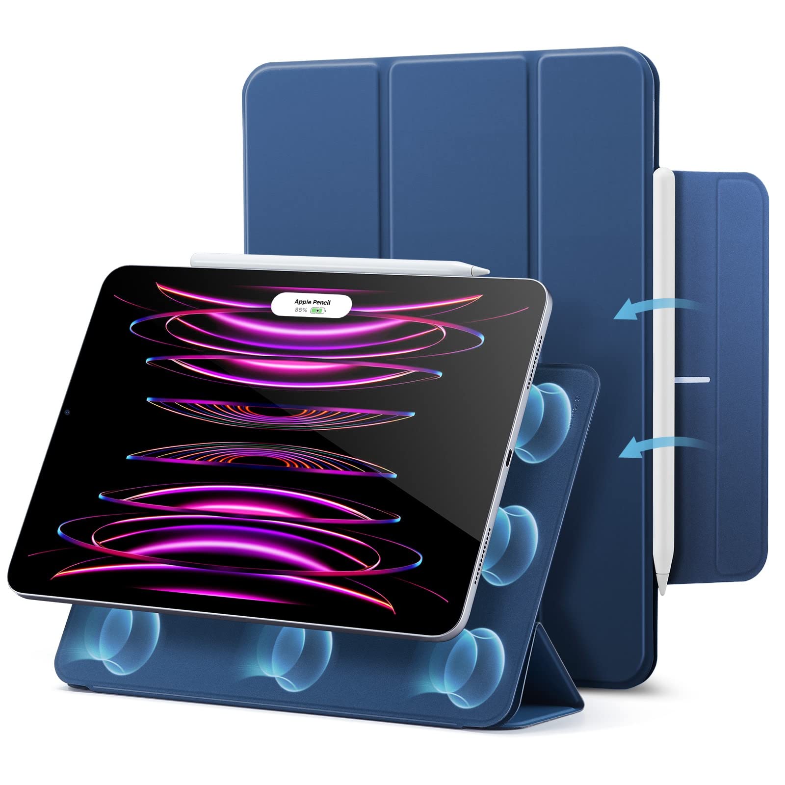 Esr For Ipad Pro 12.9 Case, 12.9 Inch Ipad Pro Case (2022/2021/2020, 6Th/5Th/4Th Generation), Convenient Magnetic Attachment, 2 Way Stand, Full Pencil 2 Support, Rebound Magnetic Case, Navy Blue