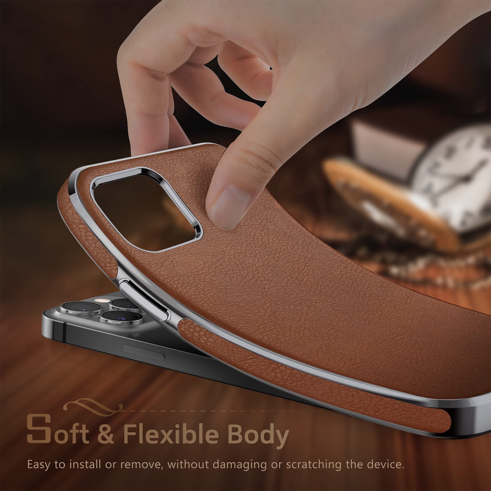 Lohasic Compatible With Iphone 13 Pro Max Case, Luxury Leather Slim Business Classic Elegant Cover Shockproof Protective Phone C