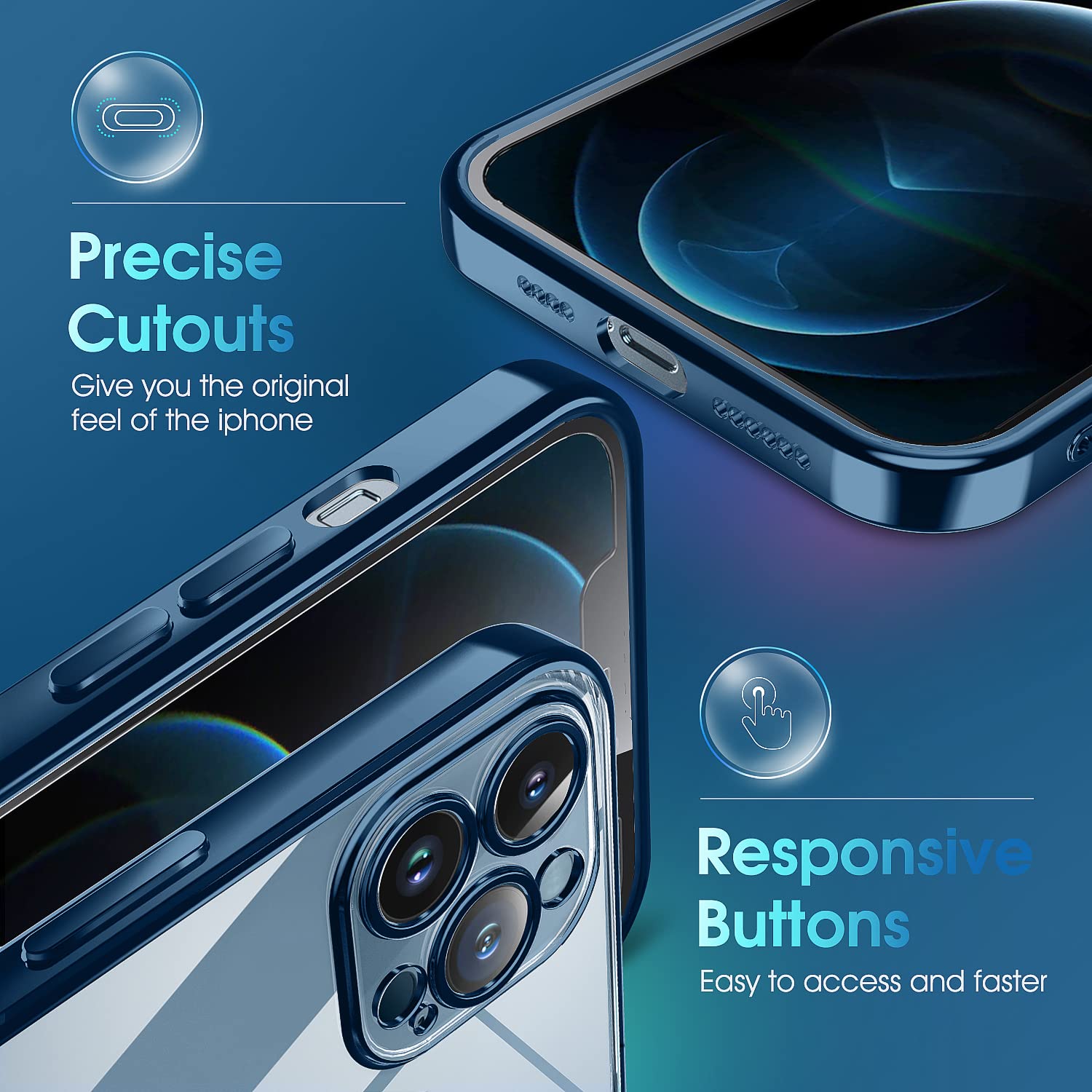 Supdeal Crystal Clear Shockproof Phone Case for iPhone 12 Pro Max Military Grade Drop Tested Silicone Blue