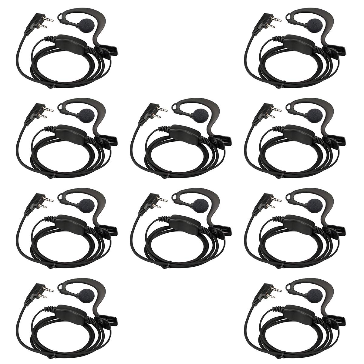 Retevis Case Of 10, Two Way Radio Earpiece With Mic Single Wire Earhook Headset Compatible With Baofeng Bf 888S Uv 5R H 777 Rt22 Arcshell Ar 5 Walkie Talkies